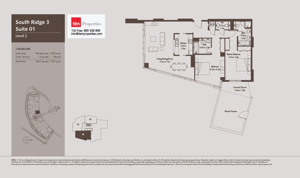 South Ridge 3, 2-Bed Floor Plan, type: South Ridge 3 - Suite 01