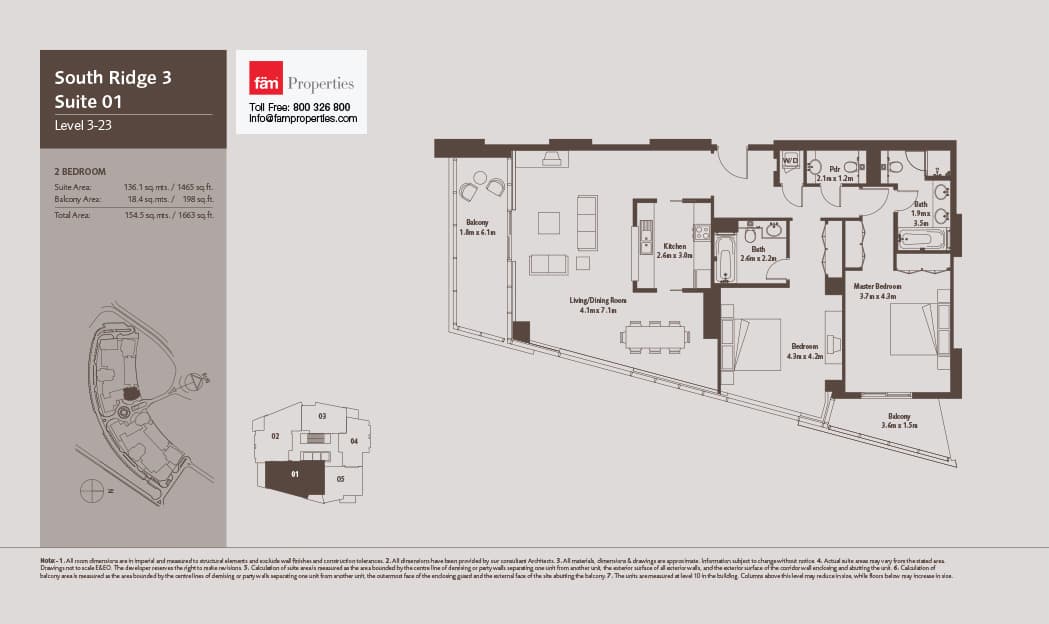 South Ridge 3, 2-Bed Floor Plan, type: South Ridge 3 - Suite 01