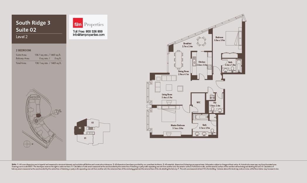 South Ridge 3, 2-Bed Floor Plan, type: South Ridge 3 - Suite 02
