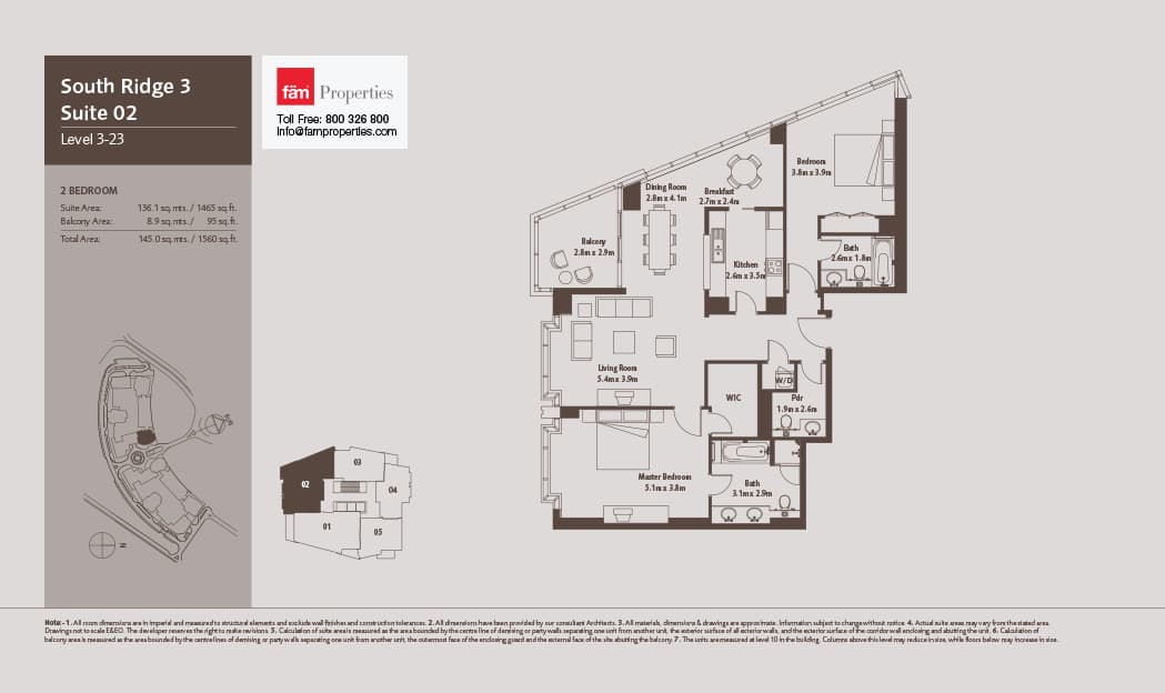 South Ridge 3, 2-Bed Floor Plan, type: South Ridge 3 - Suite 02