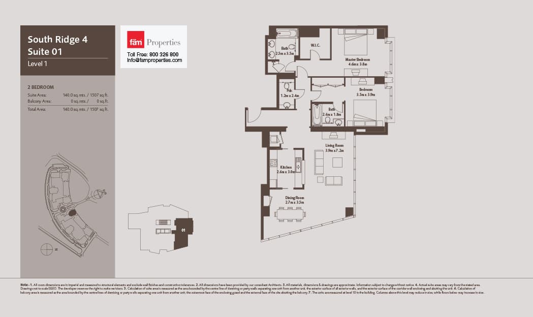 South Ridge 4, 2-Bed Floor Plan, type: South Ridge 4 - Suite 01