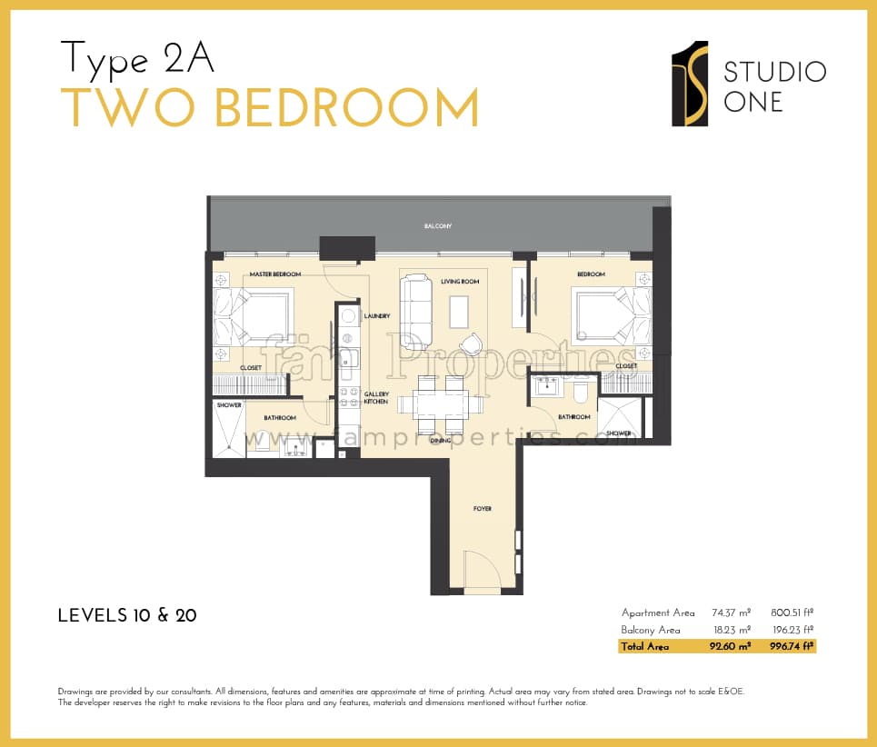 Studio One, 2-Bed Floor Plan, type: Type 2A