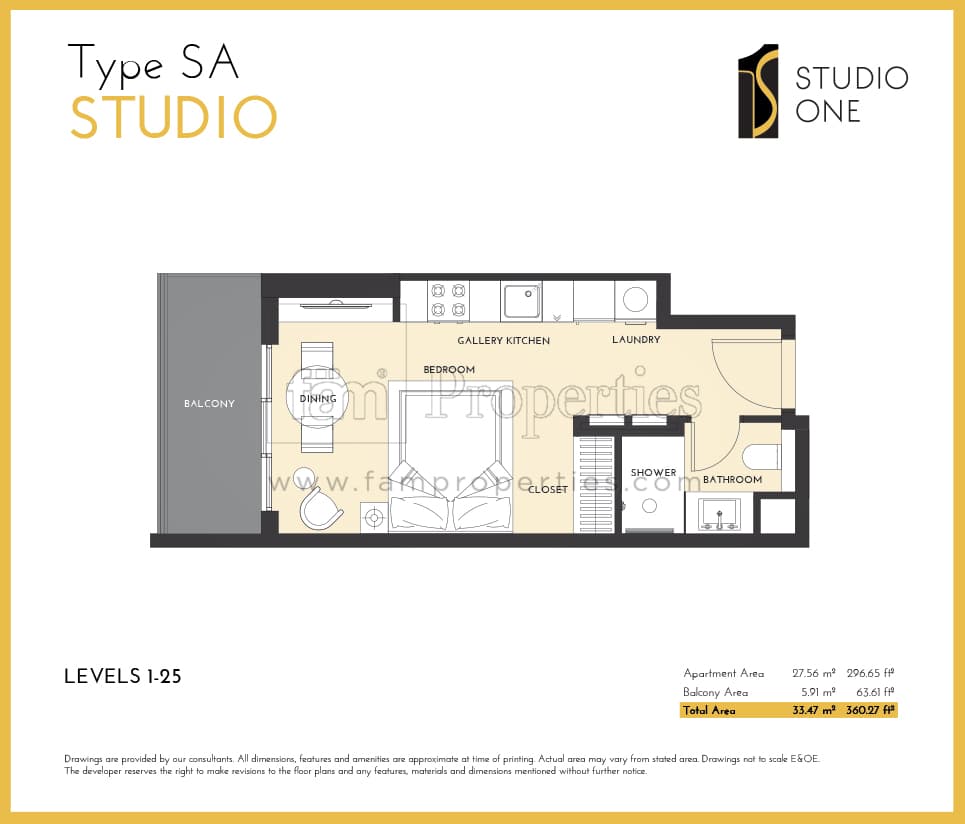 Studio One, 0-Bed Floor Plan, type: Type SA