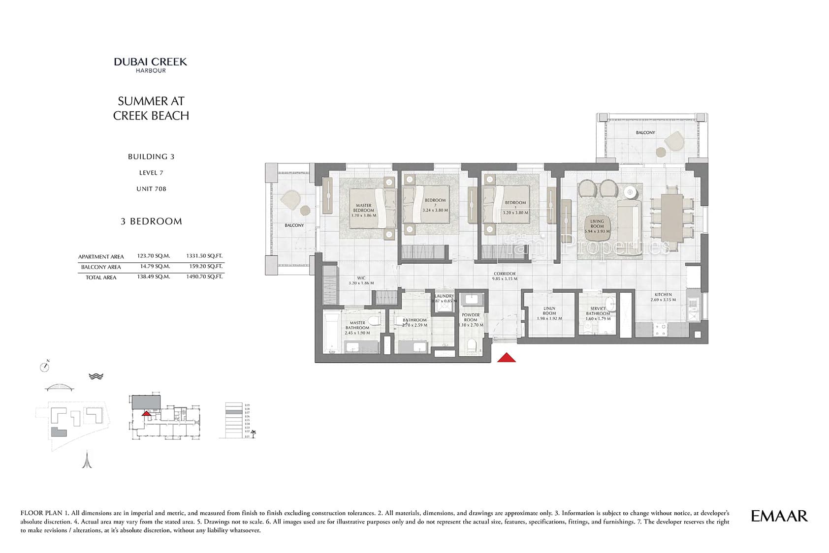 Summer at Creek Beach Building 1, 3-Bed Floor Plan, type: 3 Bedroom