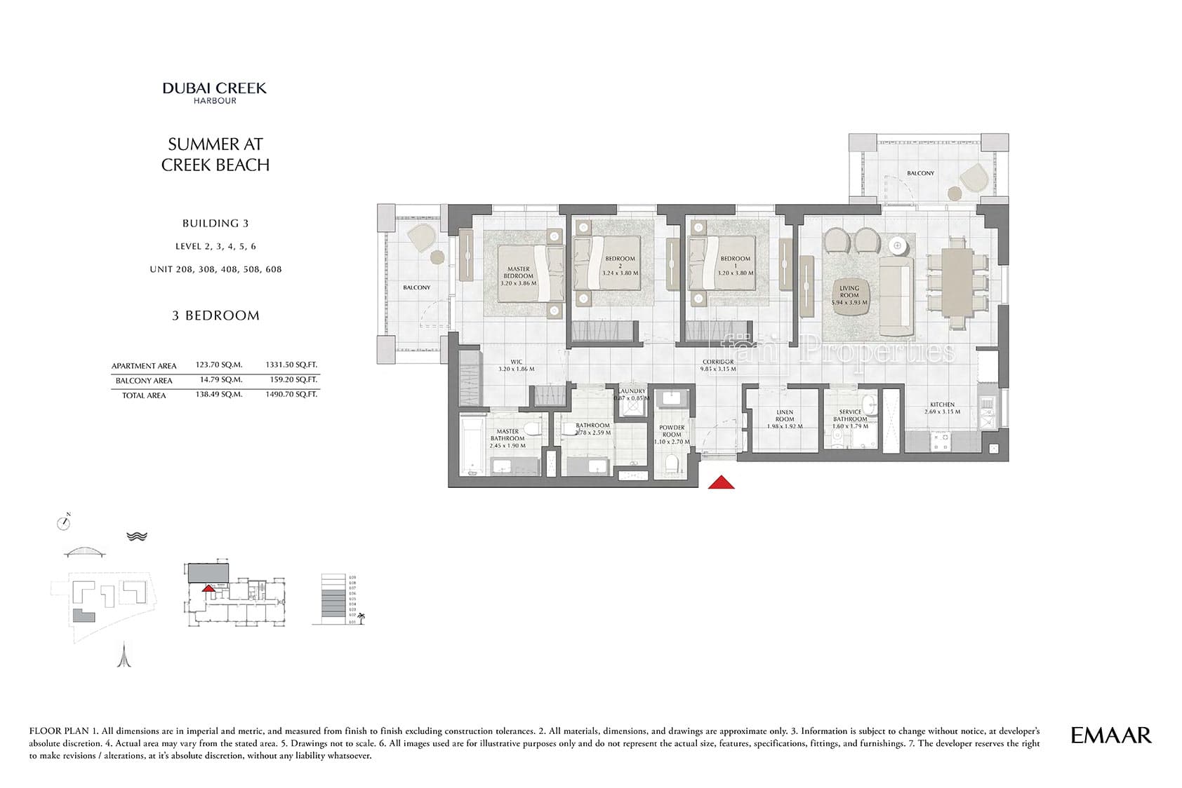 Summer at Creek Beach Building 1, 3-Bed Floor Plan, type: 3 Bedroom
