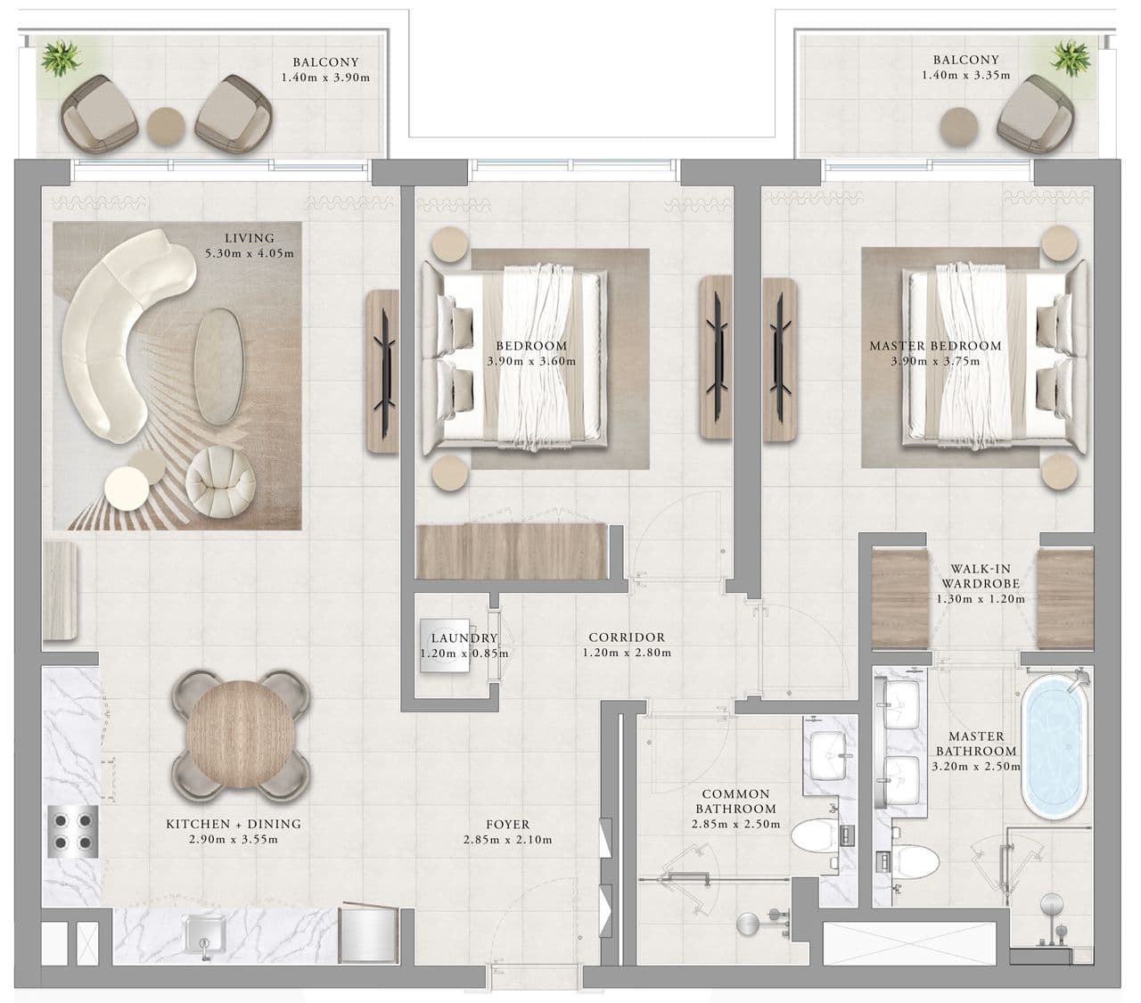 Sunridge, 2-Bed Floor Plan, type: