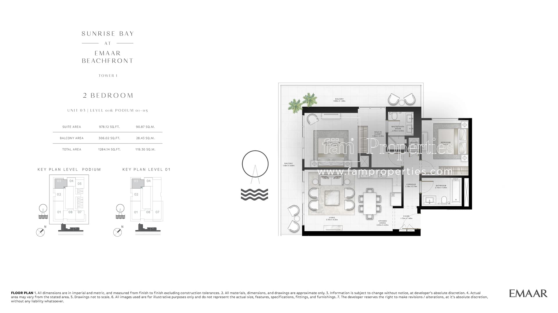 Sunrise Bay Tower 1, 2-Bed Floor Plan, type: 2 Bedroom