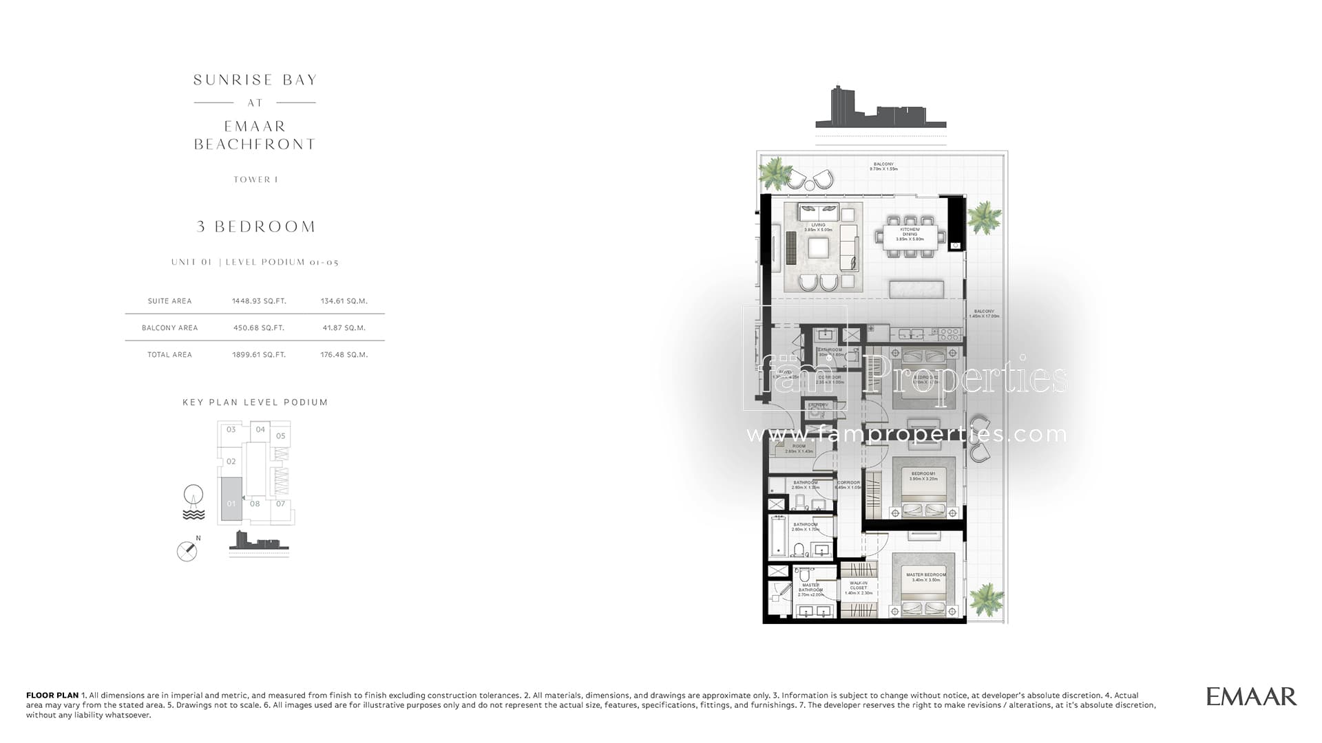 Sunrise Bay Tower 1, 3-Bed Floor Plan, type: 3 Bedroom