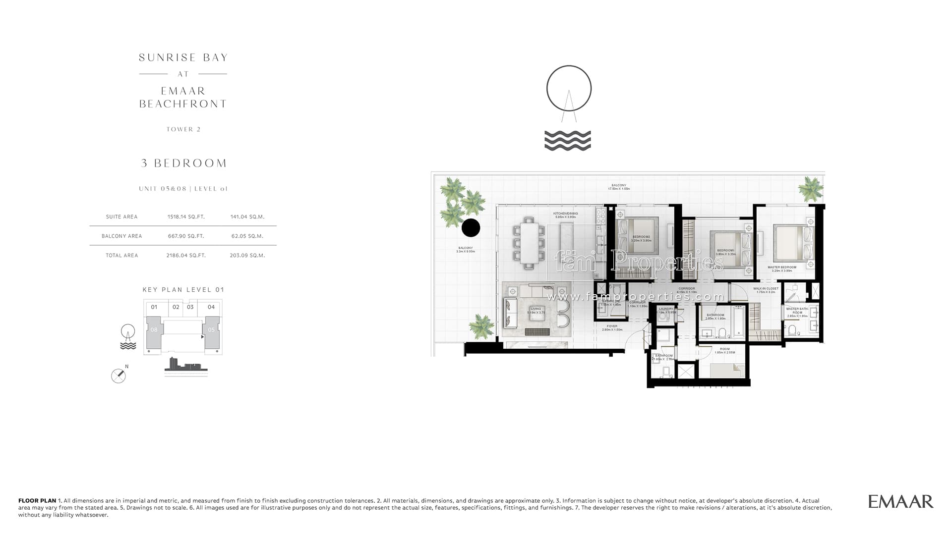 Sunrise Bay Tower 2, 3-Bed Floor Plan, type: 3 Bedroom