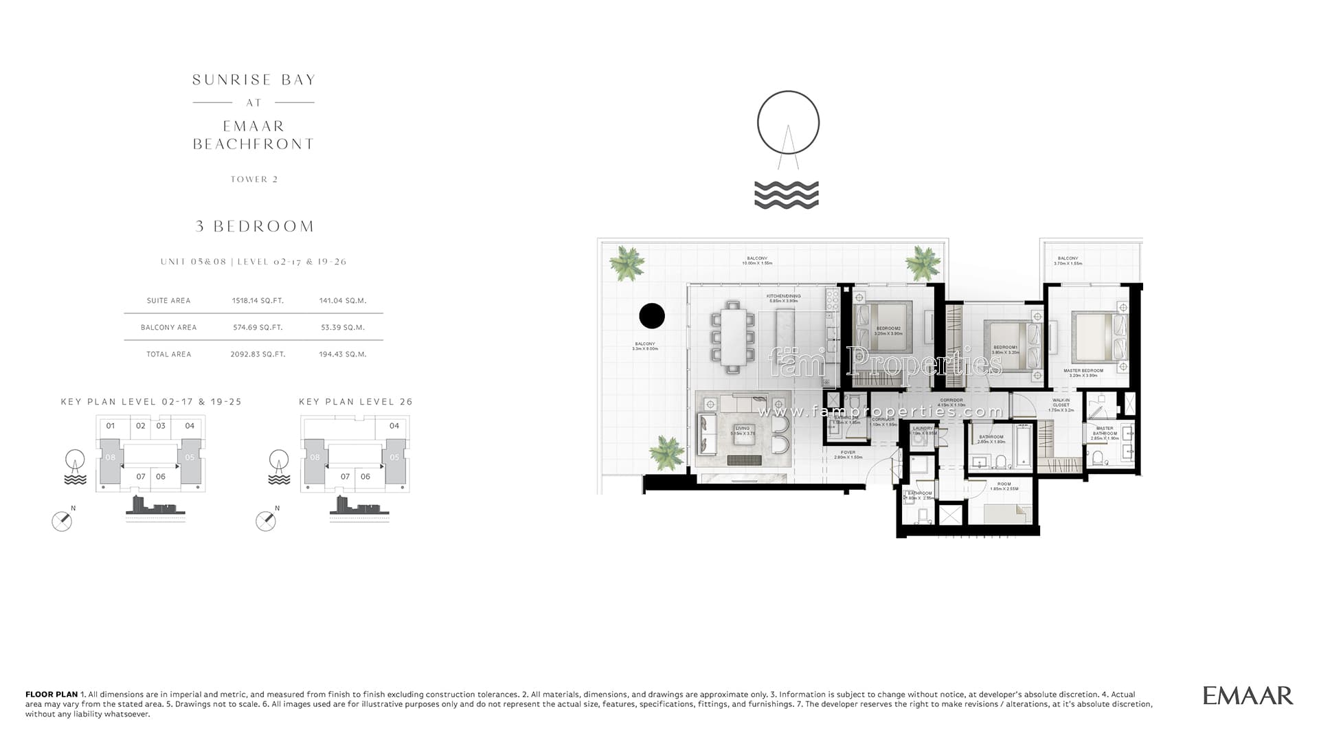 Sunrise Bay Tower 2, 3-Bed Floor Plan, type: 3 Bedroom