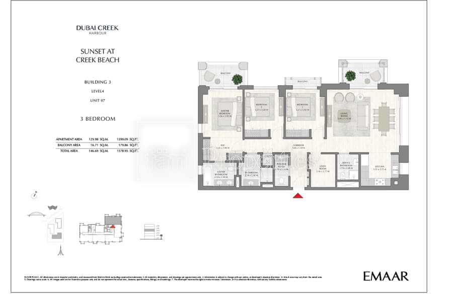 Sunset at Creek Beach Building 1, 3-Bed Floor Plan, type: 3 Bedroom
