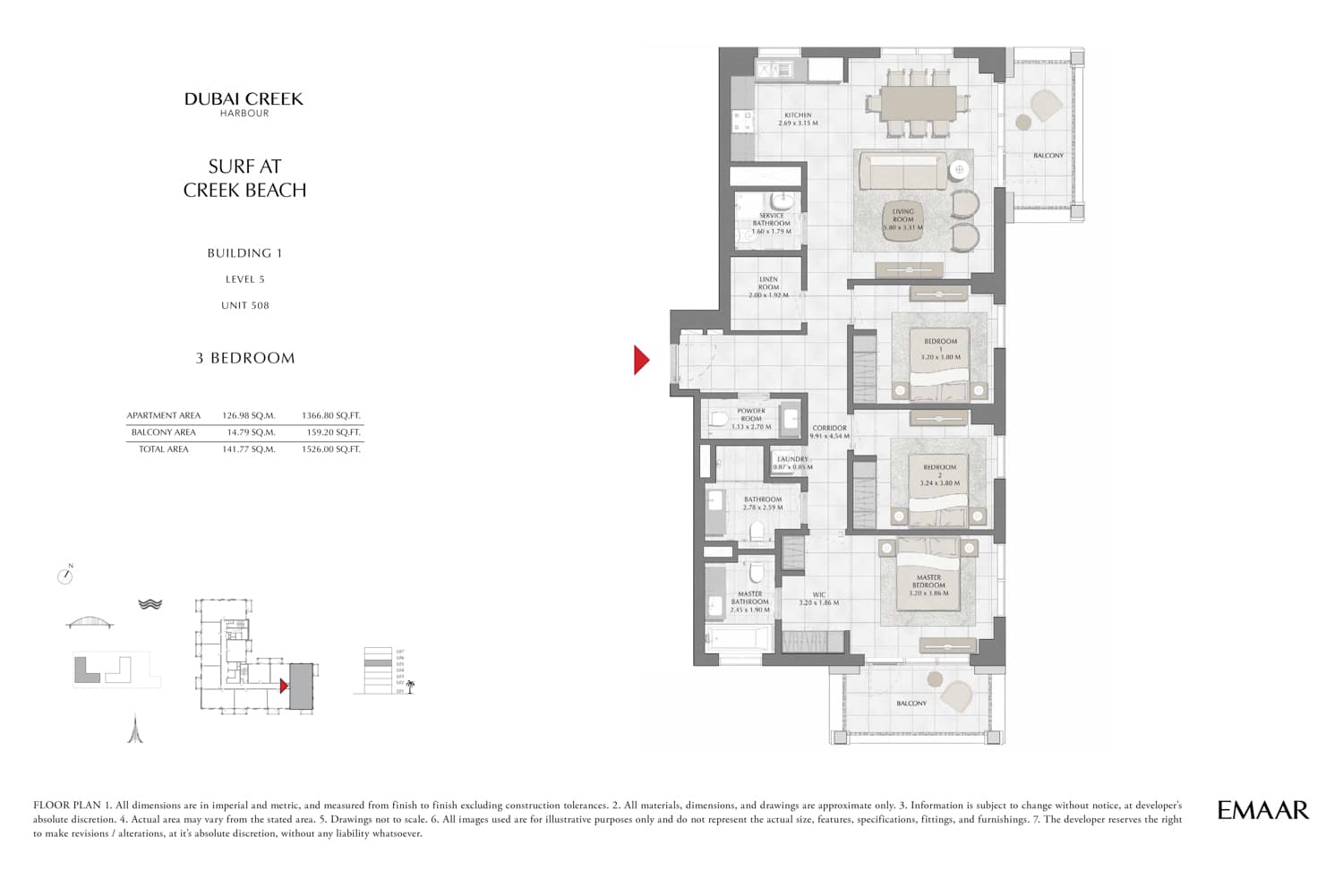 Surf at Creek Beach Building 1, 3-Bed Floor Plan, type: 3 Bedroom