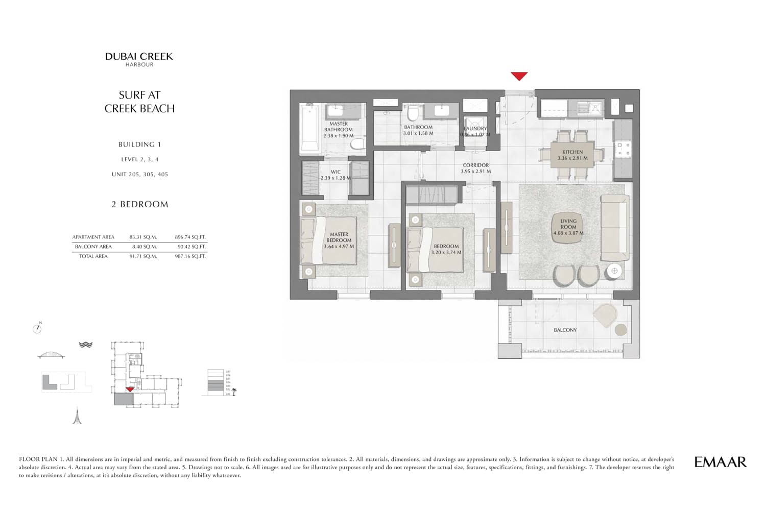 Surf at Creek Beach Building 1, 2-Bed Floor Plan, type: 2 Bedroom