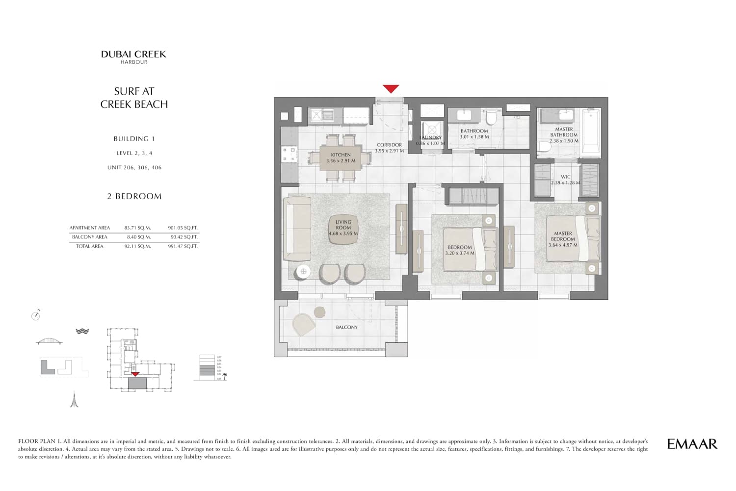 Surf at Creek Beach Building 1, 2-Bed Floor Plan, type: 2 Bedroom