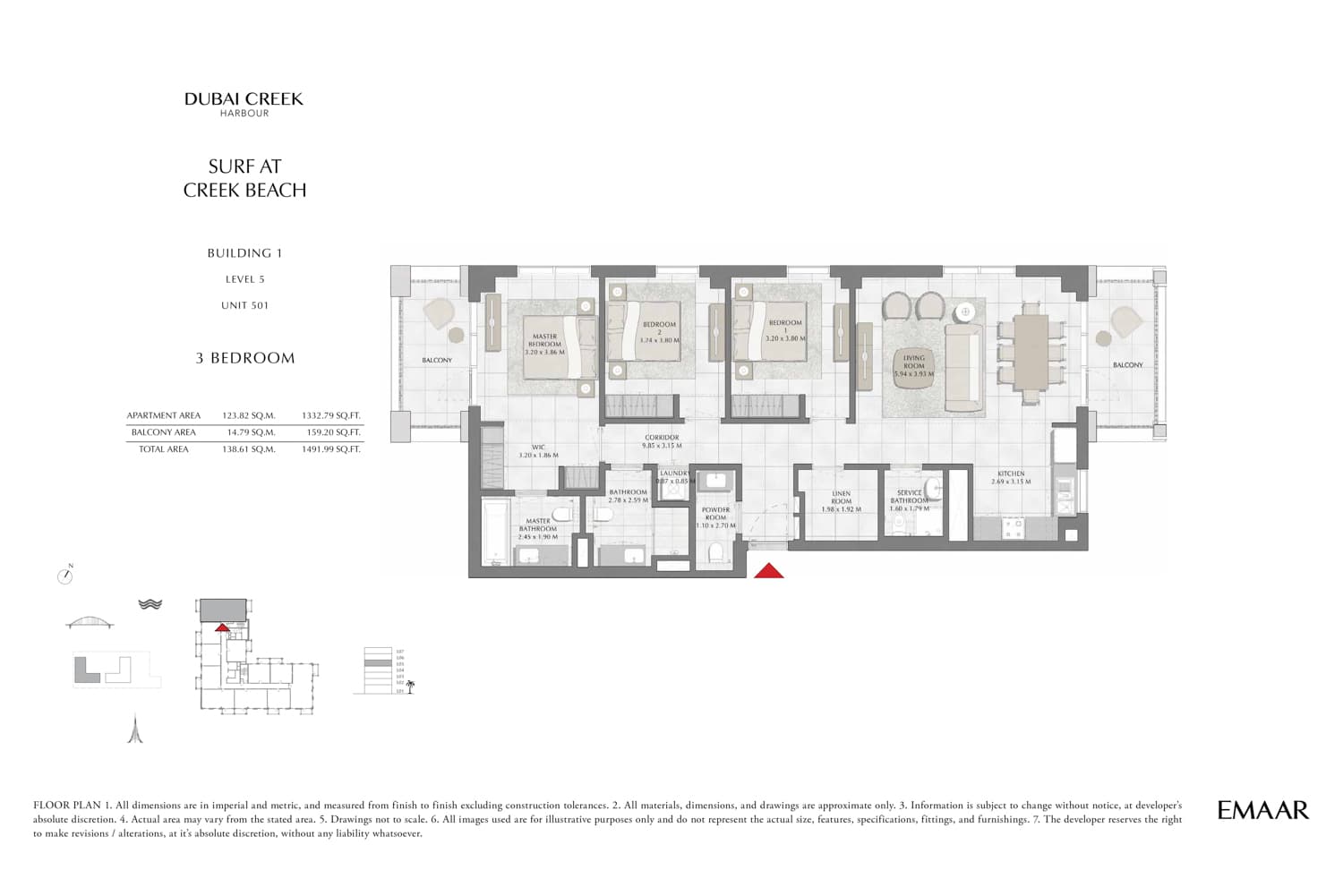 Surf at Creek Beach Building 1, 3-Bed Floor Plan, type: 3 Bedroom