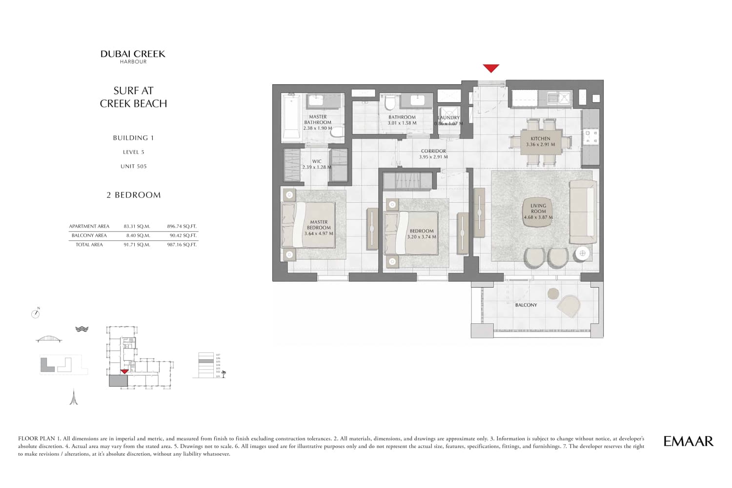 Surf at Creek Beach Building 1, 2-Bed Floor Plan, type: 2 Bedroom