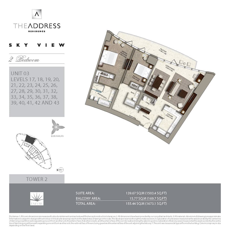 The Address Sky View Tower 2, 2-Bed Floor Plan, type: 2 Bedroom Unit 3