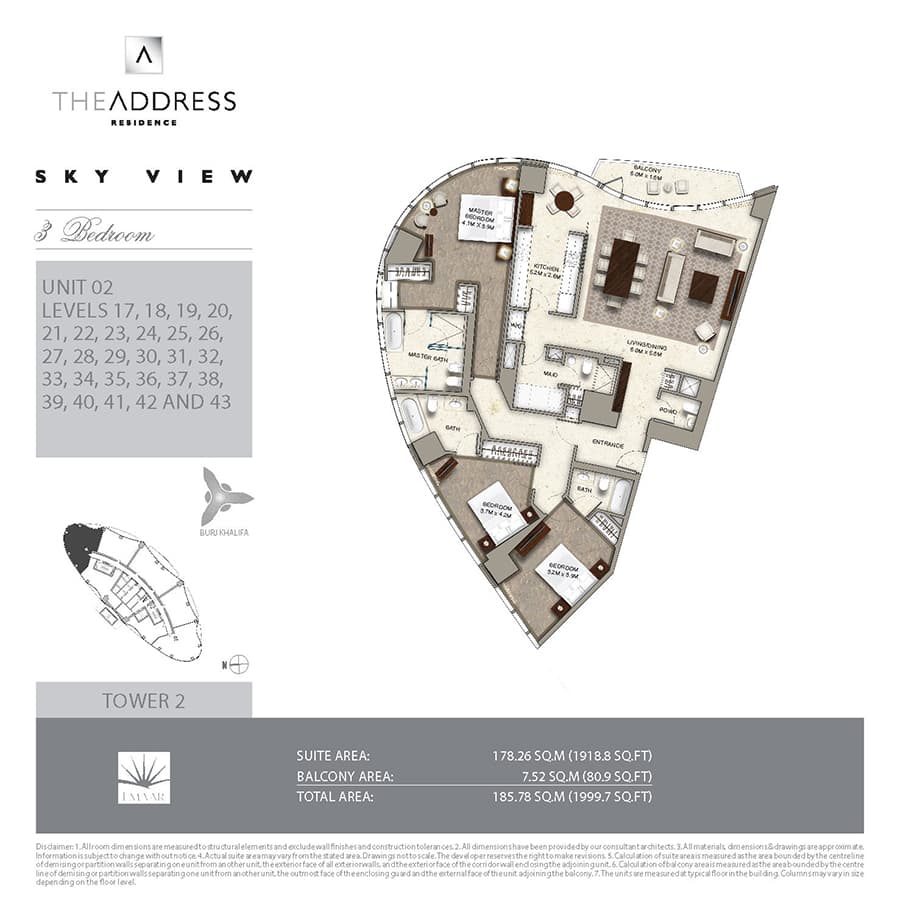 The Address Sky View Tower 2, 3-Bed Floor Plan, type: 3 Bedroom Unit 2