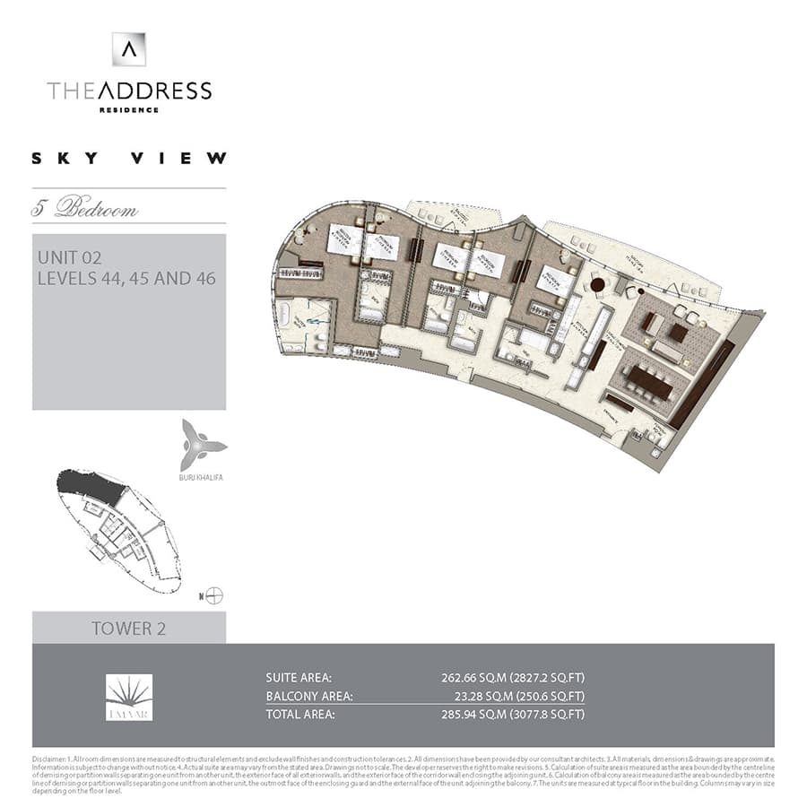 The Address Sky View Tower 2, 5-Bed Floor Plan, type: 5 Bedroom Unit 2