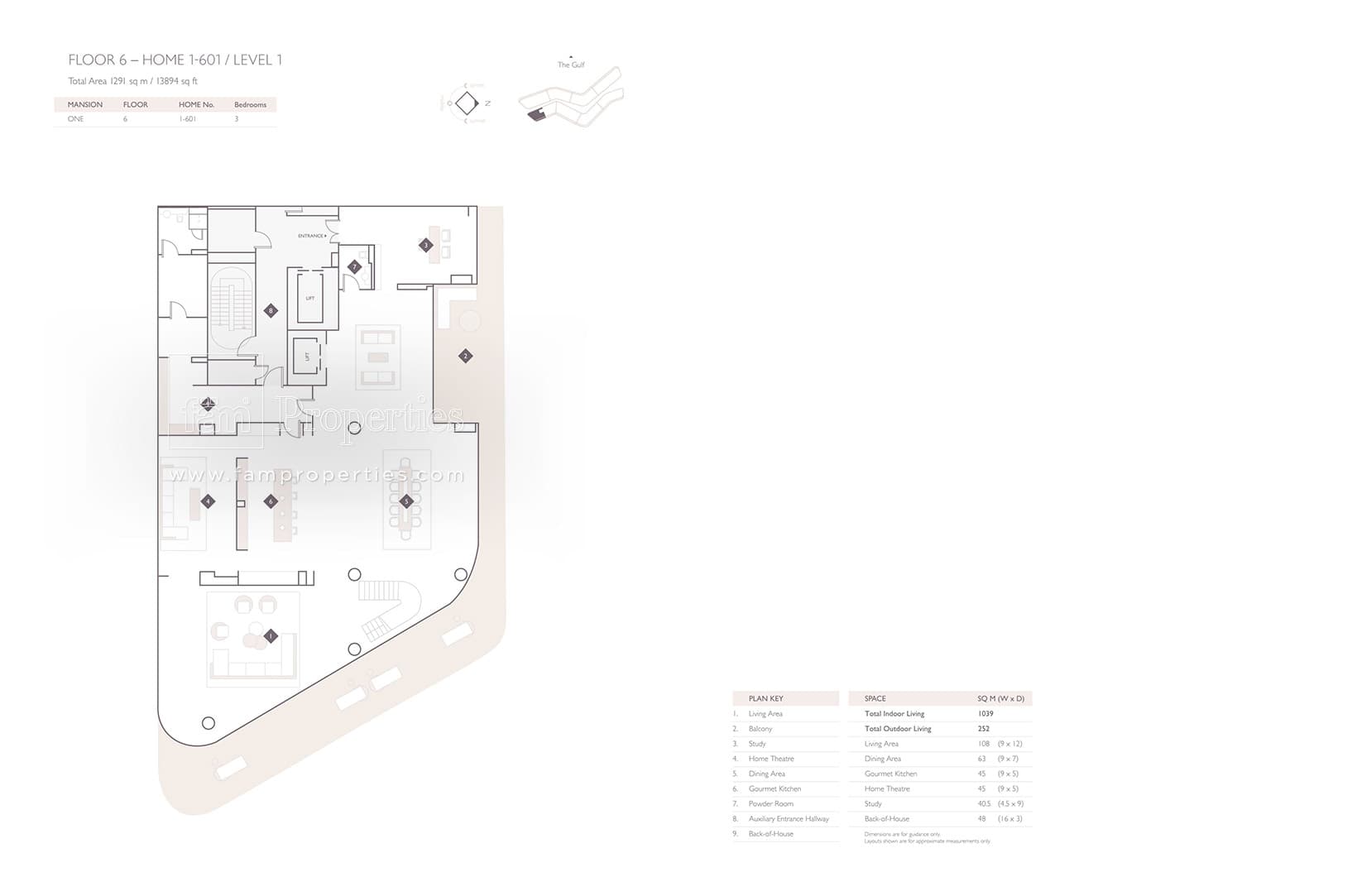 W Residences Palm Jumeirah, 3-Bed Floor Plan, type: 3 Bedroom Mansion