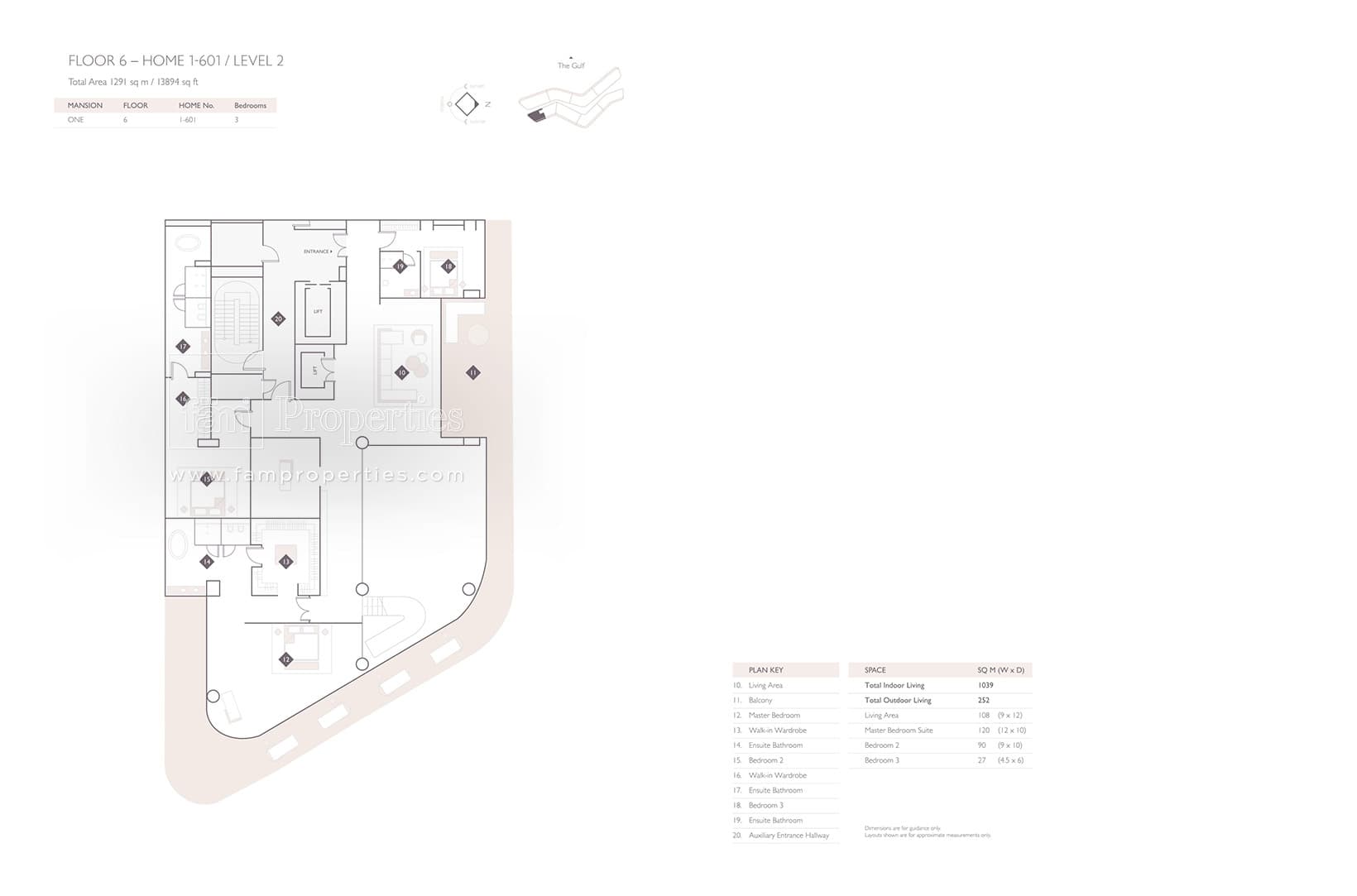 W Residences Palm Jumeirah, 3-Bed Floor Plan, type: 3 Bedroom Mansion