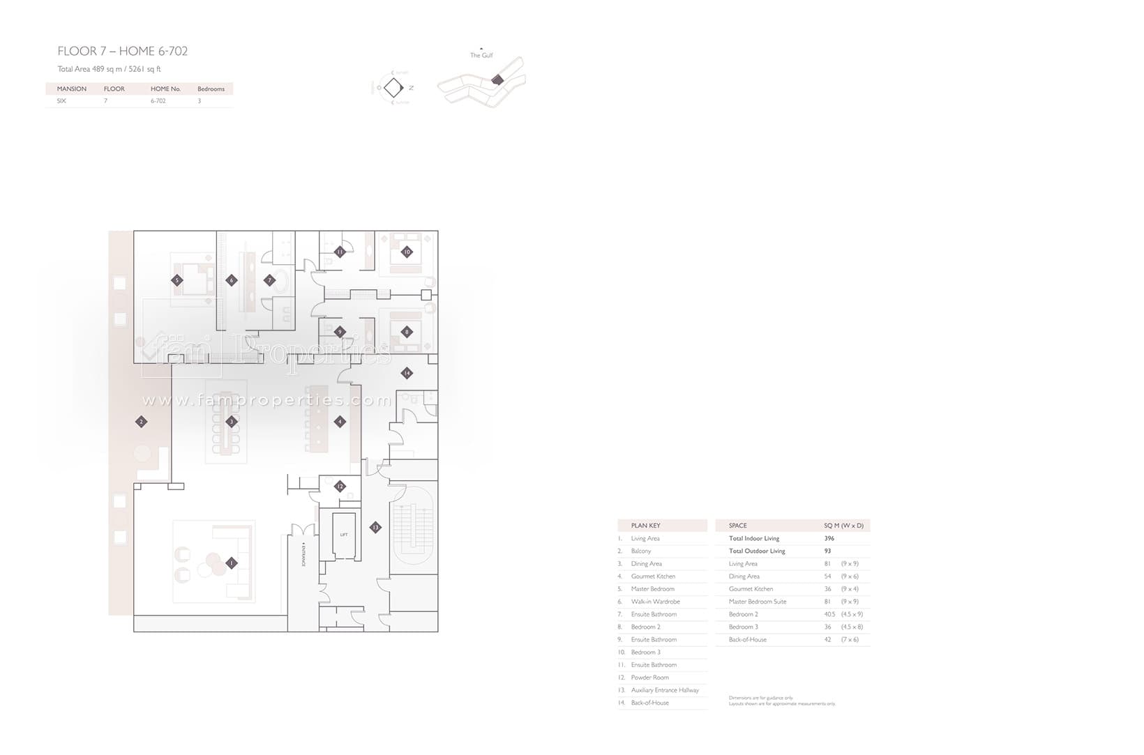 W Residences Palm Jumeirah, 3-Bed Floor Plan, type: 3 Bedroom Mansion
