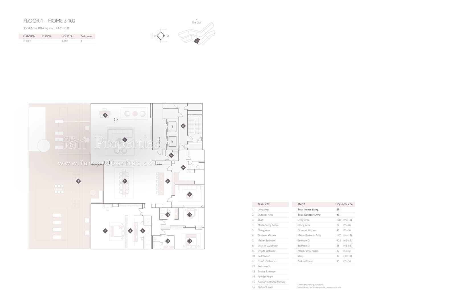 W Residences Palm Jumeirah, 3-Bed Floor Plan, type: 3 Bedroom Mansion