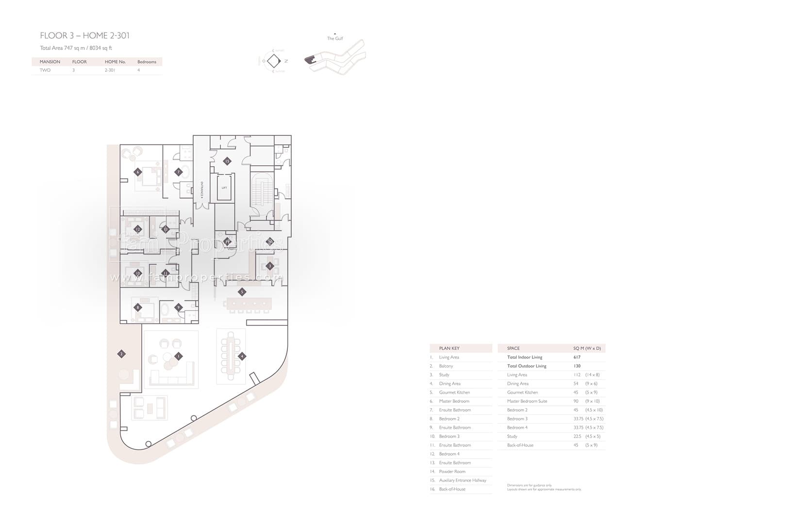 W Residences Palm Jumeirah, 4-Bed Floor Plan, type: 4 Bedroom Mansion
