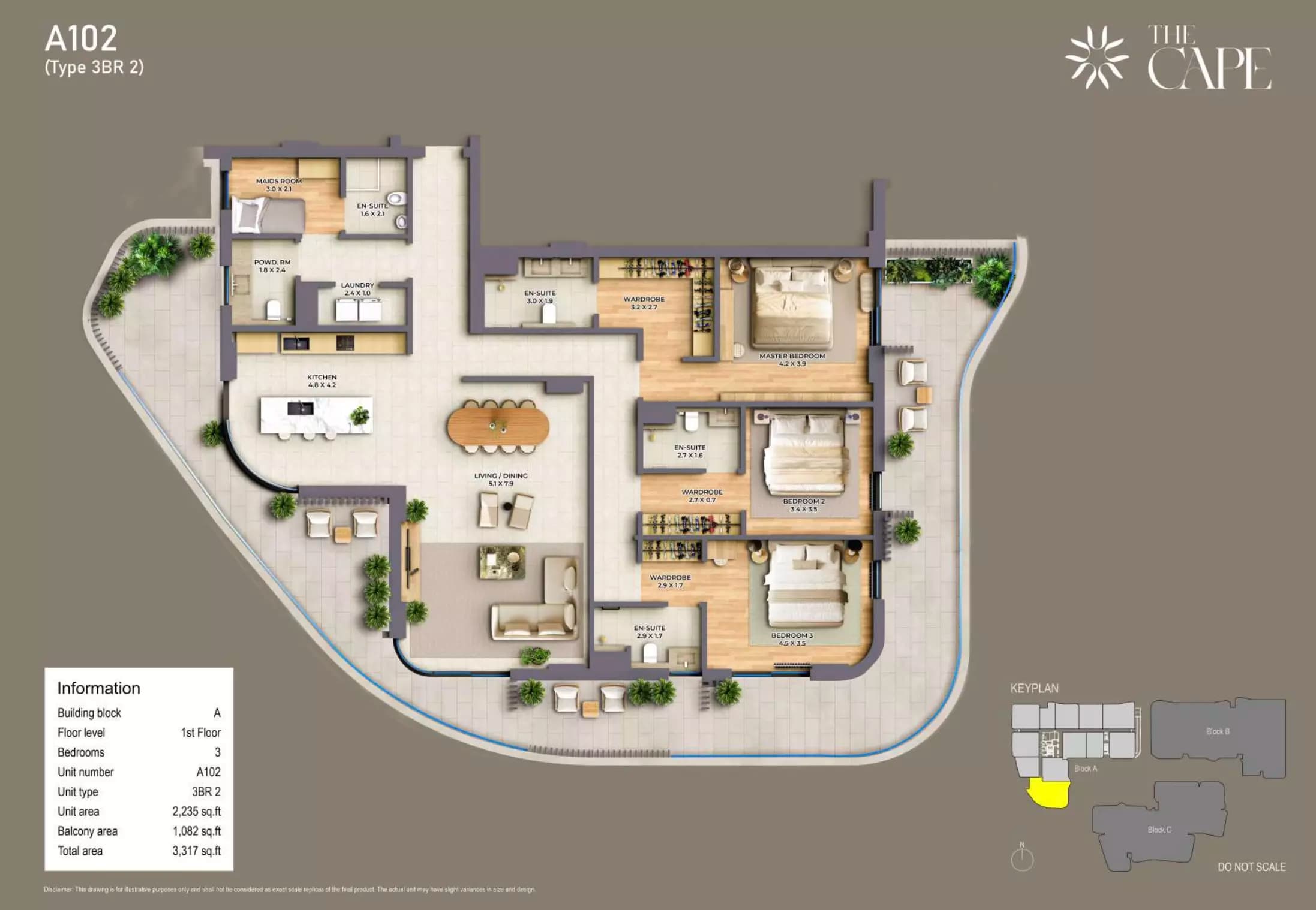 The Cape by Al Barari, 3-Bed Floor Plan, type: 3 Bed