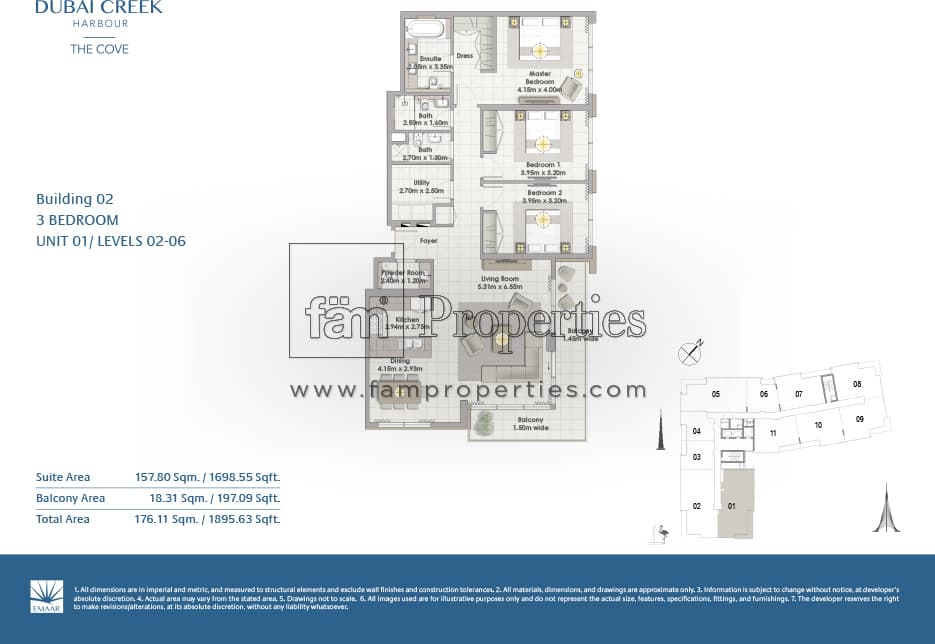 The Cove Building 2, 3-Bed Floor Plan, type: 3 Bedroom