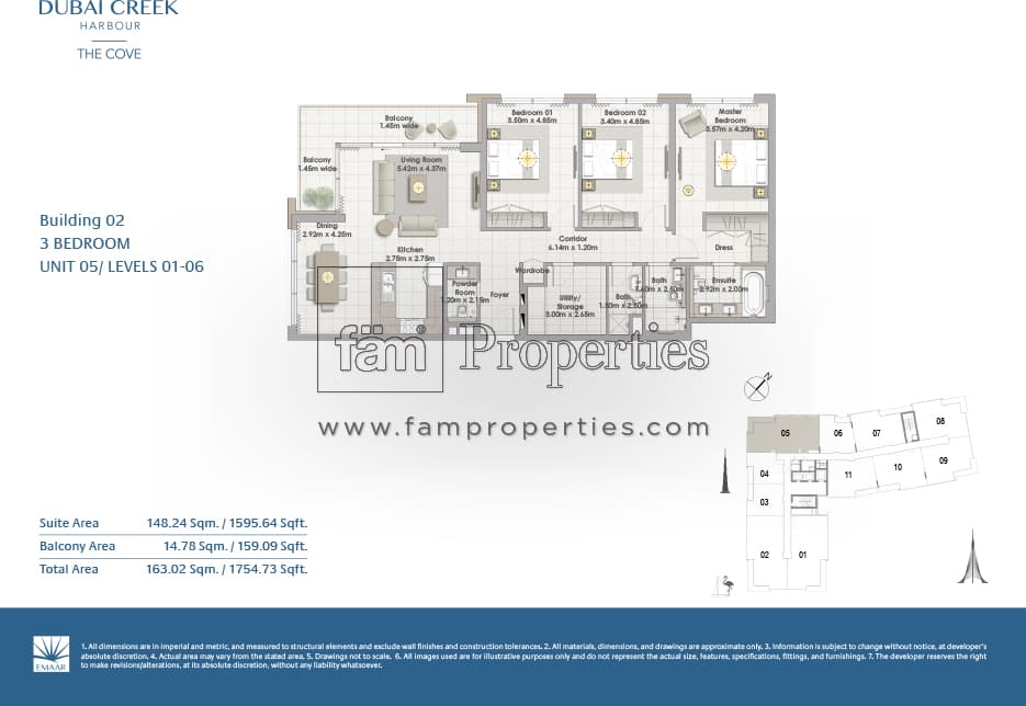 The Cove Building 2, 3-Bed Floor Plan, type: 3 Bedroom