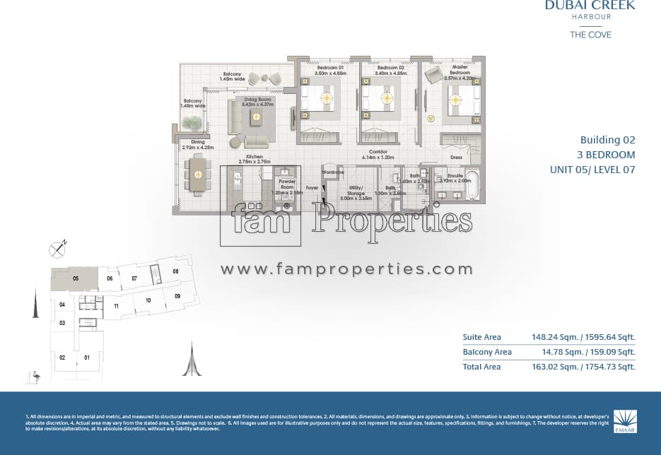 The Cove Building 2, 3-Bed Floor Plan, type: 3 Bedroom