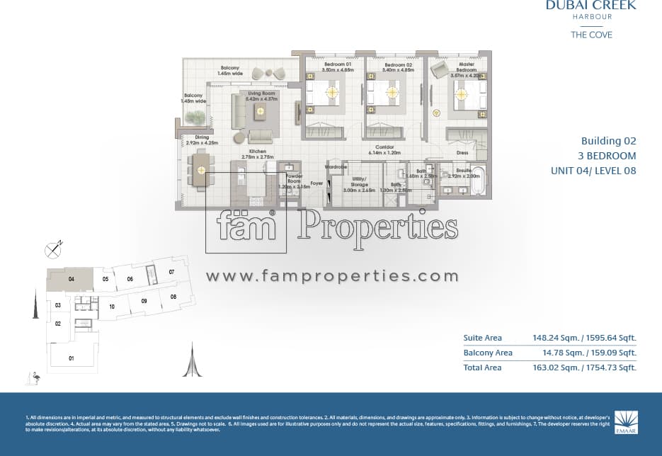 The Cove Building 2, 3-Bed Floor Plan, type: 3 Bedroom