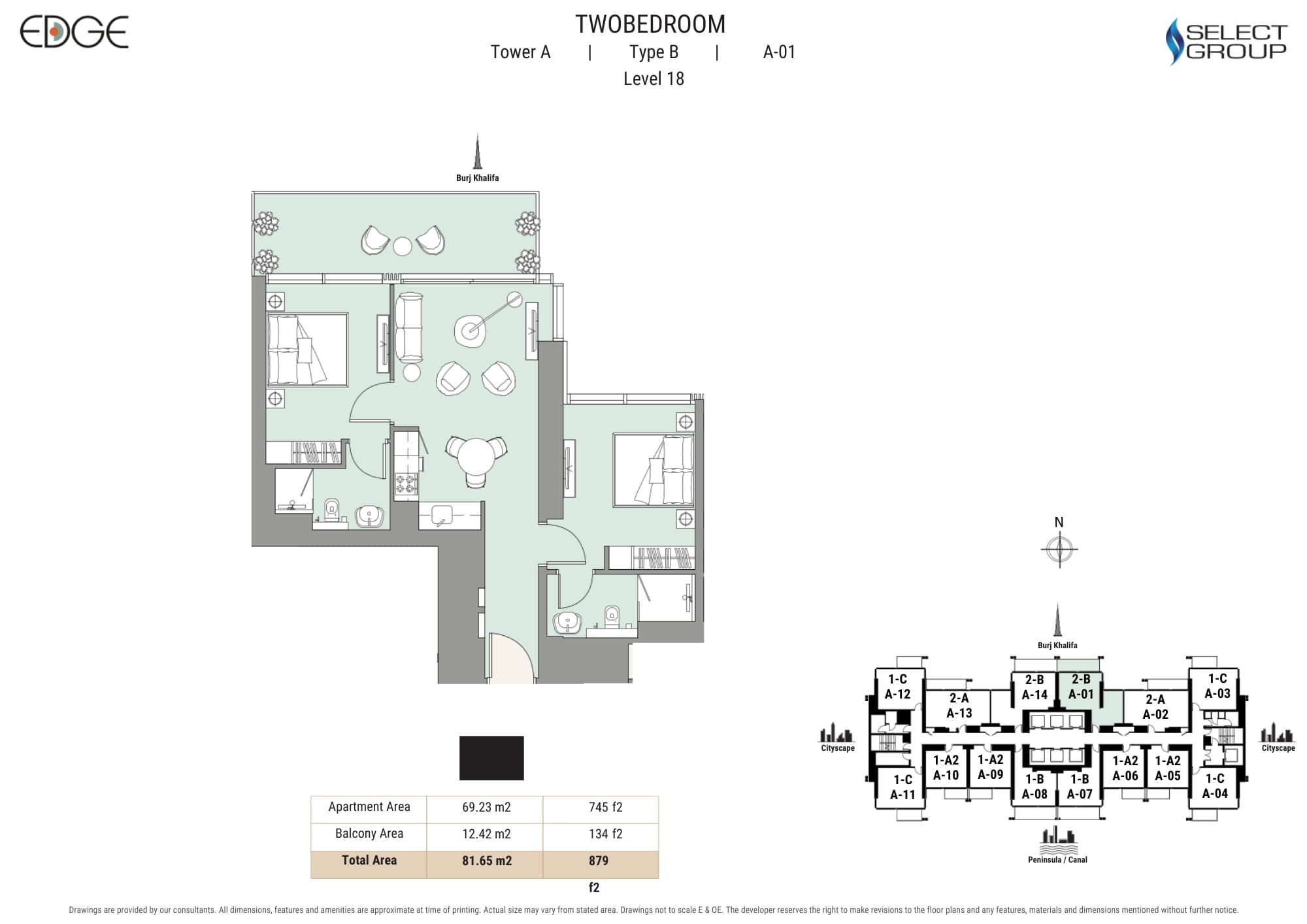 The Edge (not in use), 2-Bed Floor Plan, type: 2-B A-01