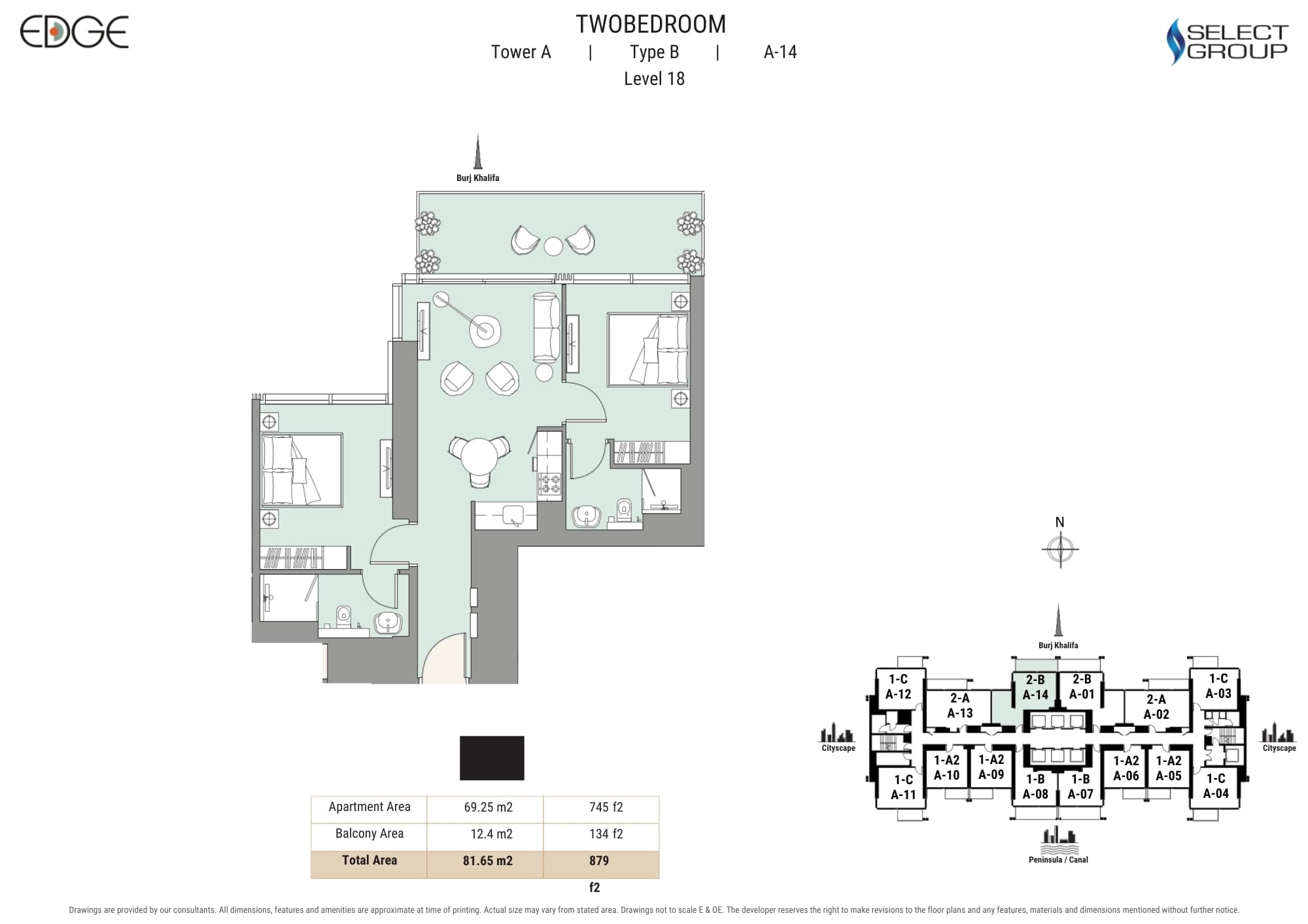 The Edge (not in use), 2-Bed Floor Plan, type: 2-B A-14