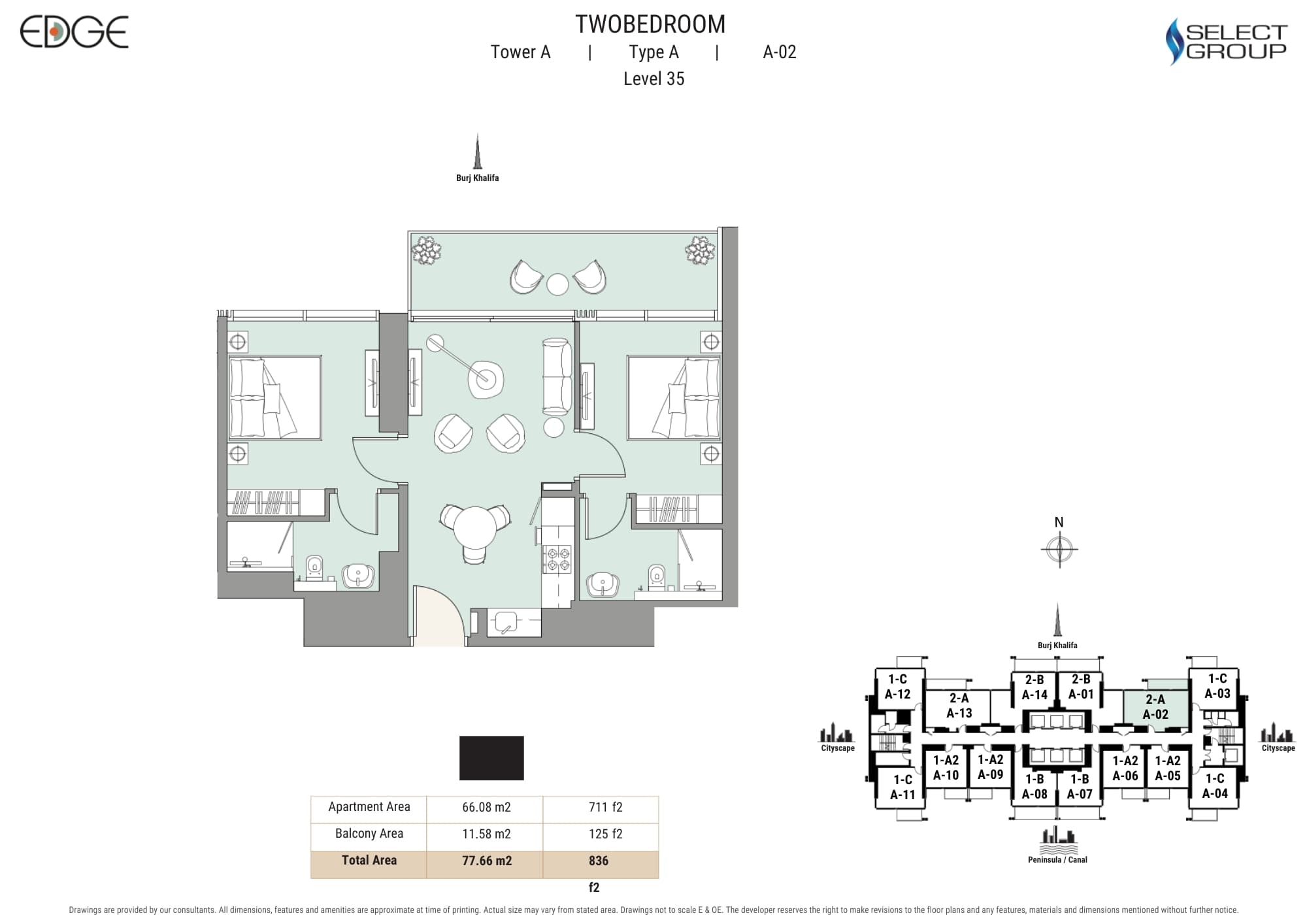 The Edge (not in use), 2-Bed Floor Plan, type: 2-A A-02