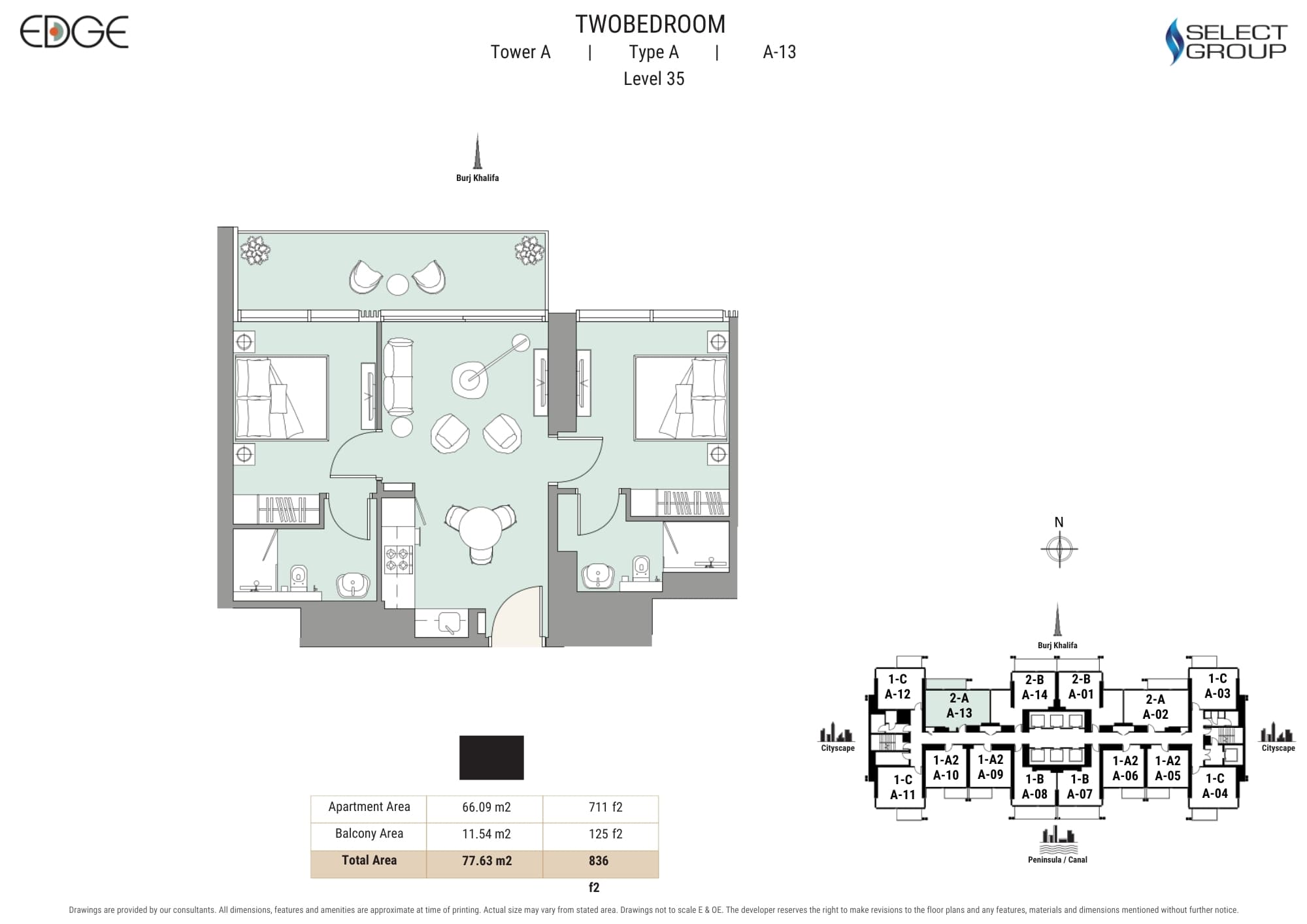 The Edge (not in use), 2-Bed Floor Plan, type: 2-A A-13