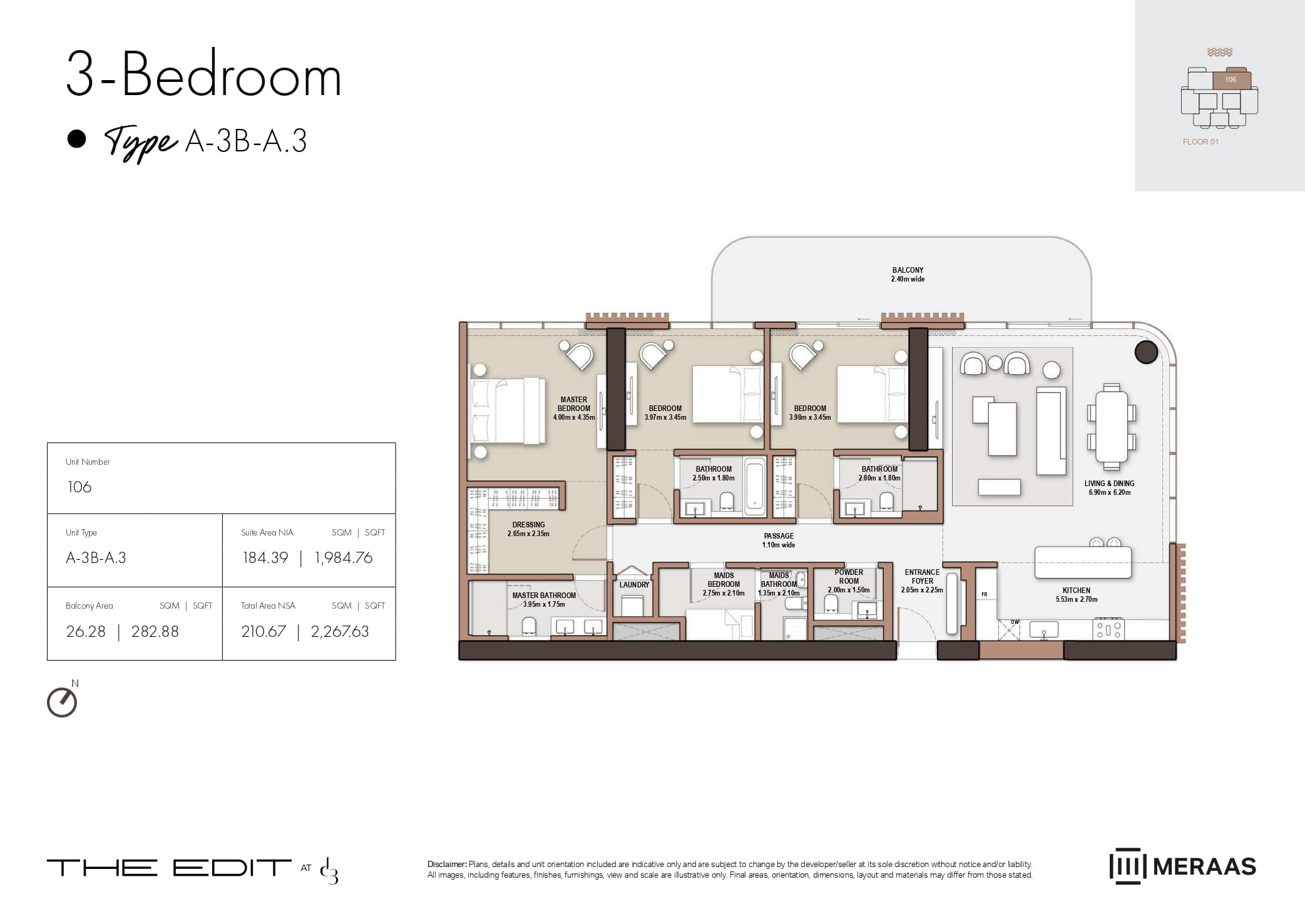 The Edit at D3 Tower A, 3-Bed Floor Plan, type: 3 Bed