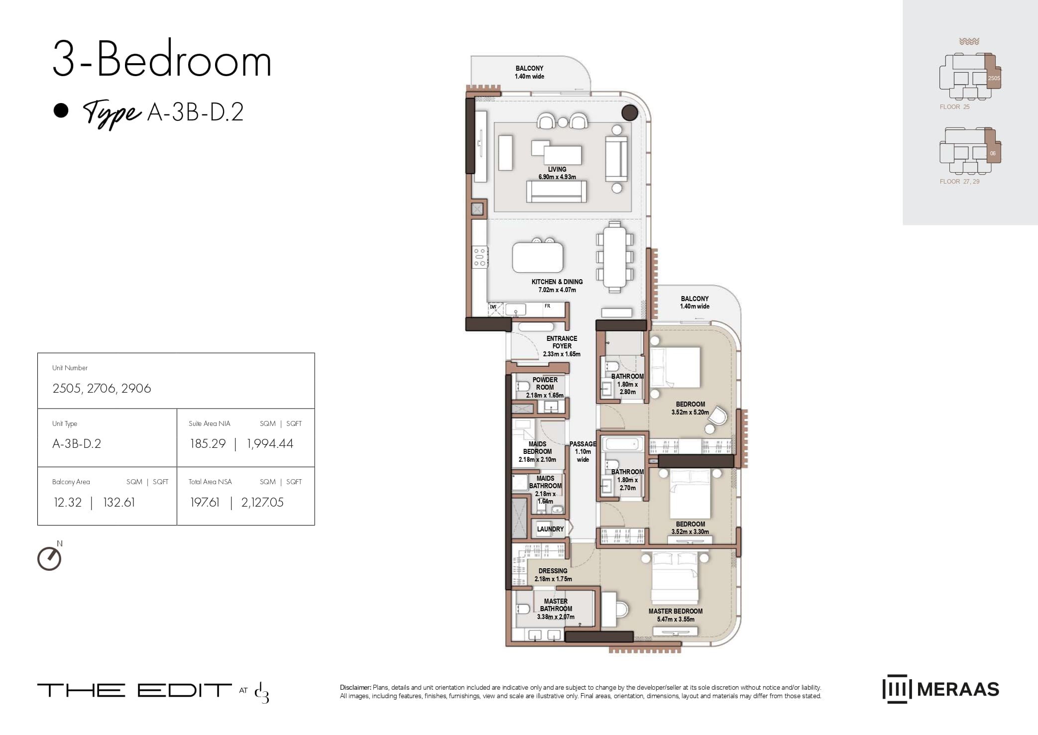 The Edit at D3 Tower A, 3-Bed Floor Plan, type: 3 Bed