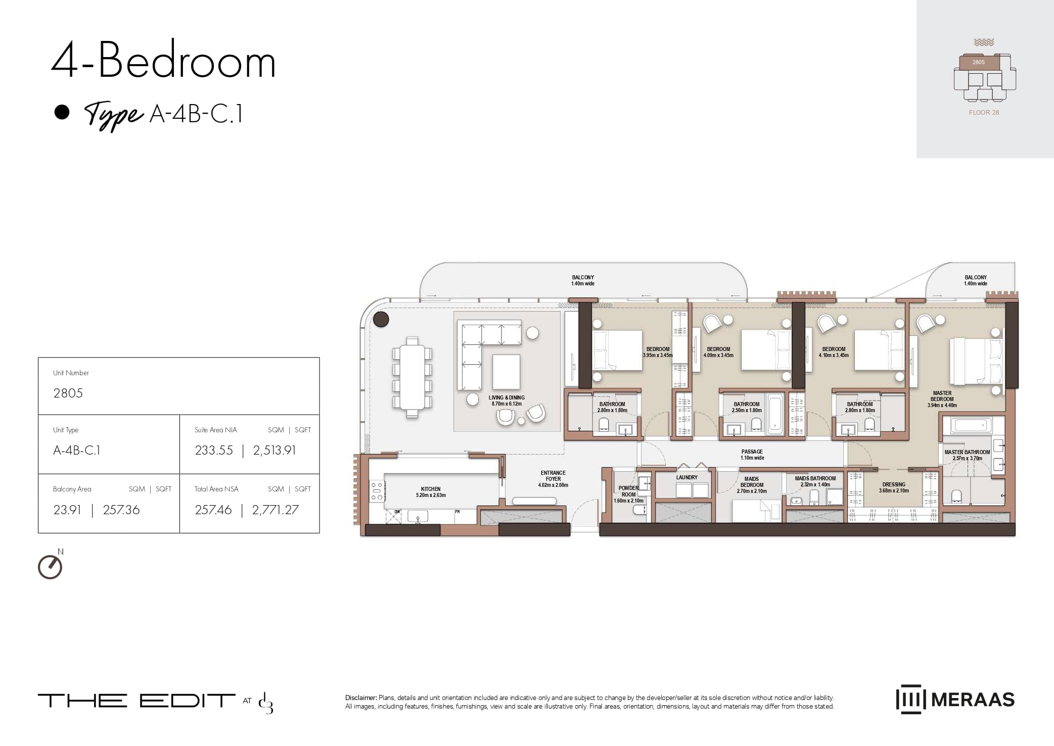 The Edit at D3 Tower A, 4-Bed Floor Plan, type: 4 Bed