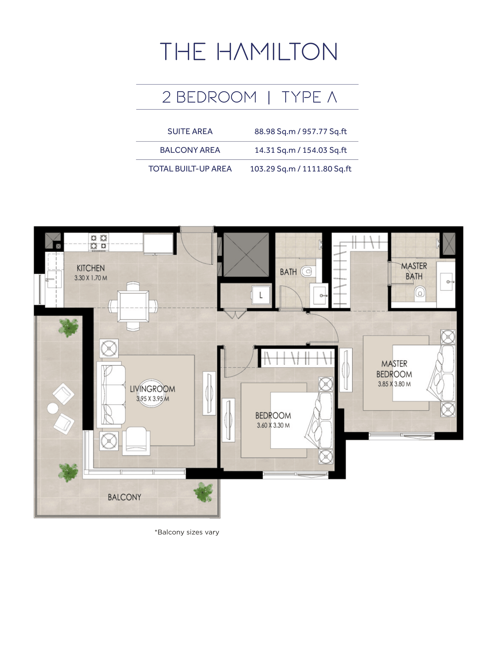 The Hamilton, 2-Bed Floor Plan, type: