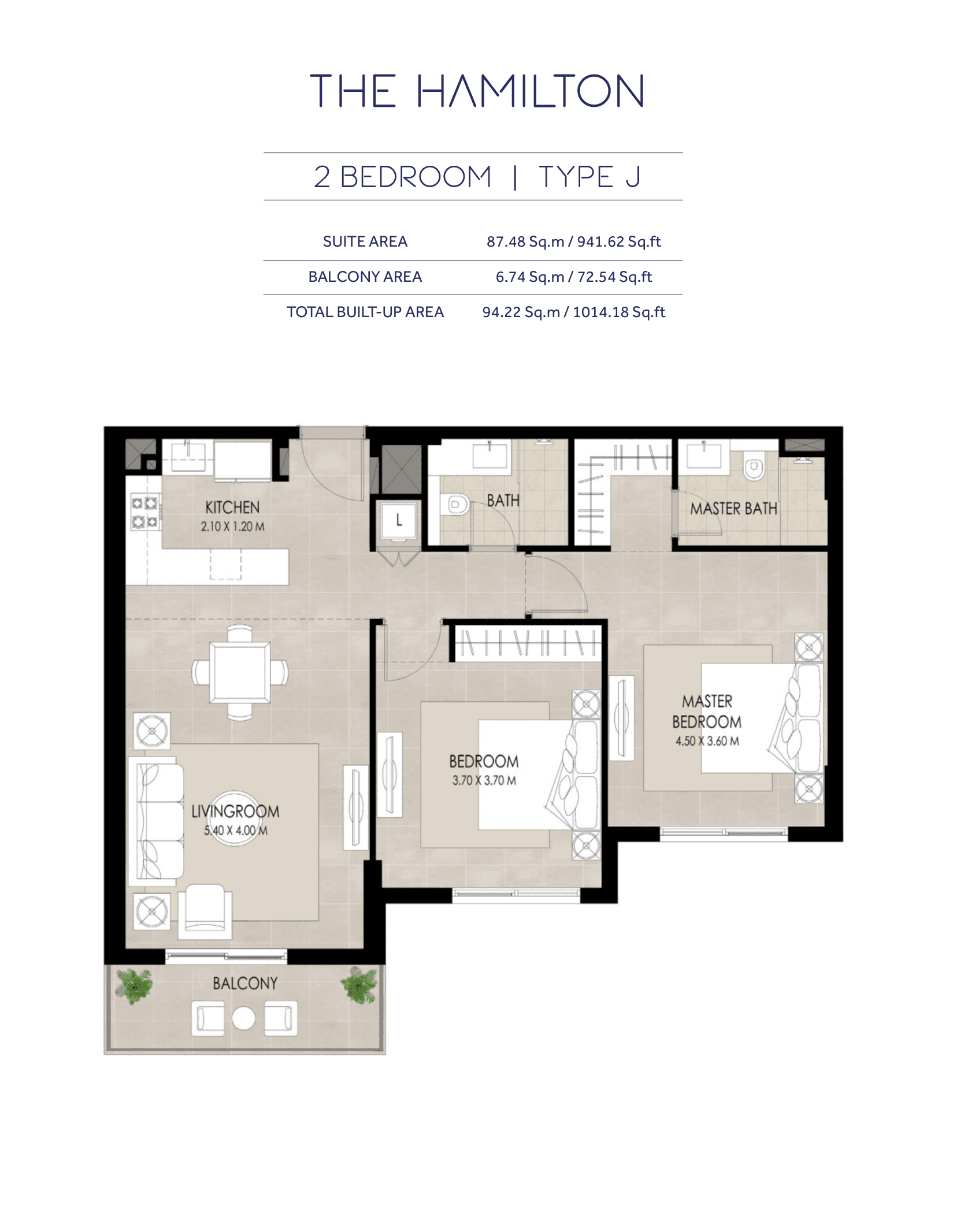 The Hamilton, 2-Bed Floor Plan, type: