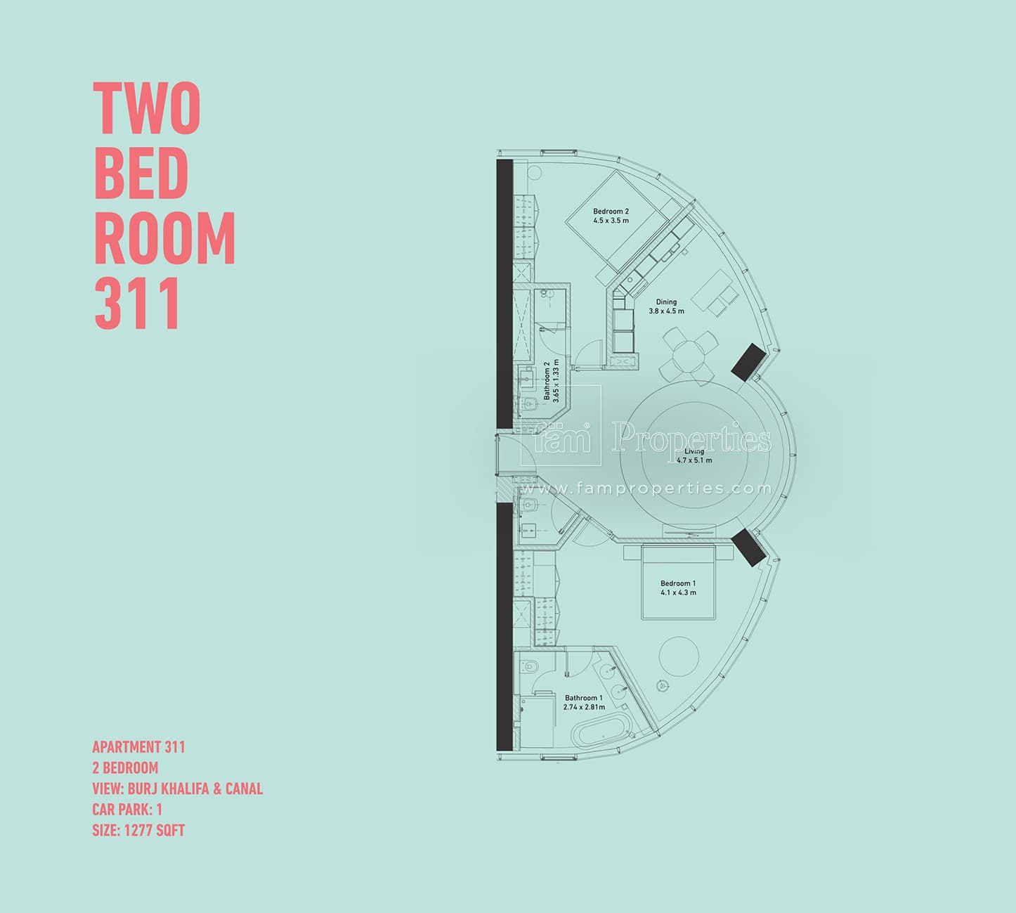 The Pad, 2-Bed Floor Plan, type: 2 Bedroom