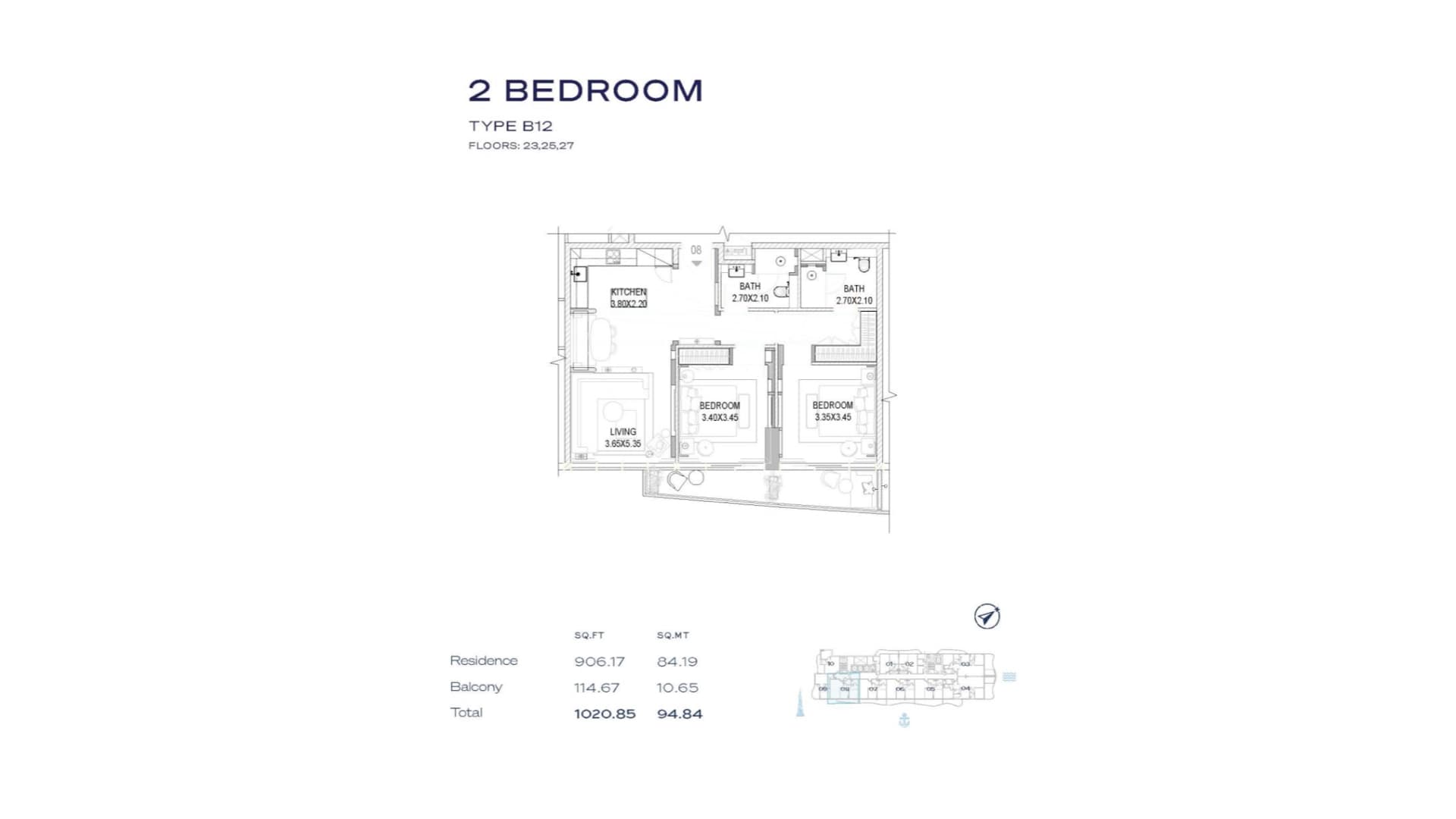 The Pier, 2-Bed Floor Plan, type: 2BR - Type B12