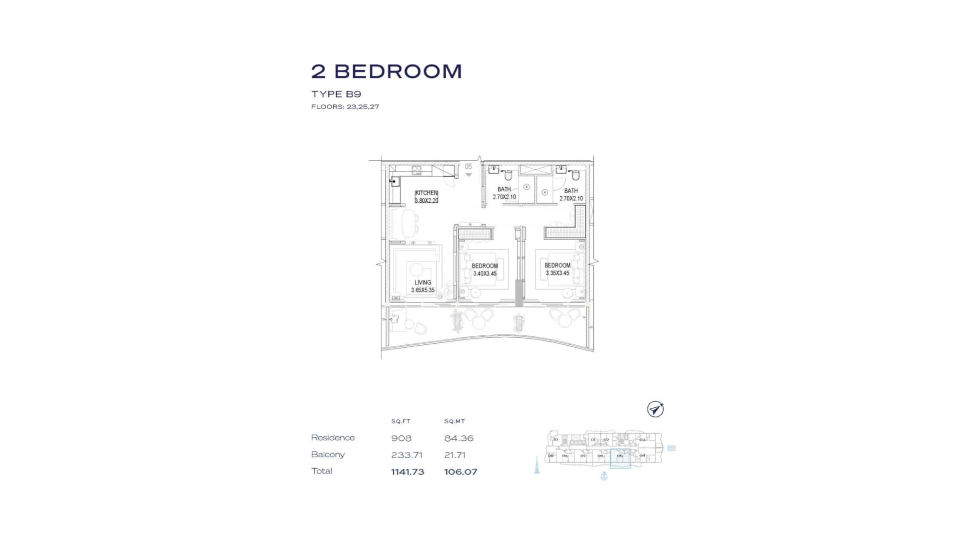The Pier, 2-Bed Floor Plan, type: 2BR - Type B9