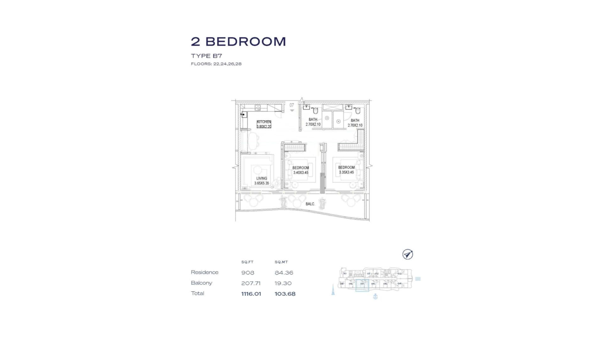 The Pier, 2-Bed Floor Plan, type: 2BR - Type B7