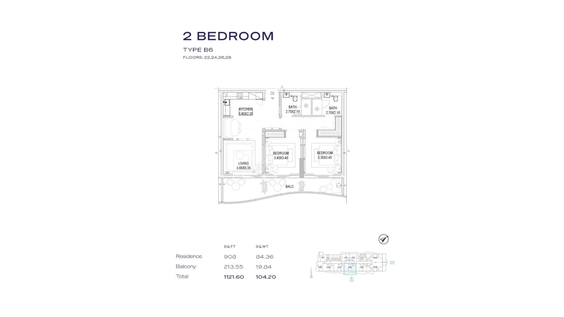 The Pier, 2-Bed Floor Plan, type: 2BR - Type B6