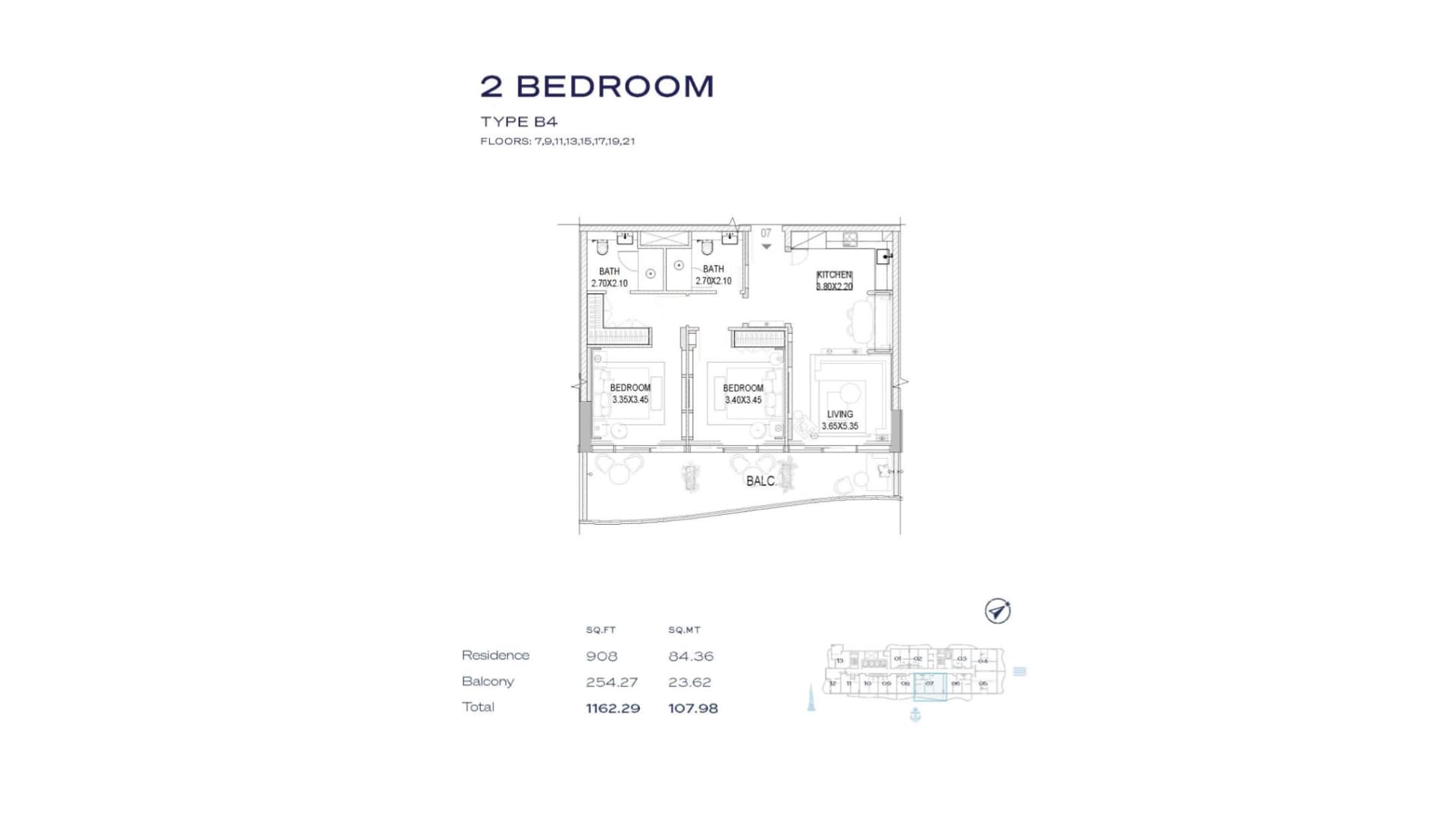The Pier, 2-Bed Floor Plan, type: 2BR - Type B4