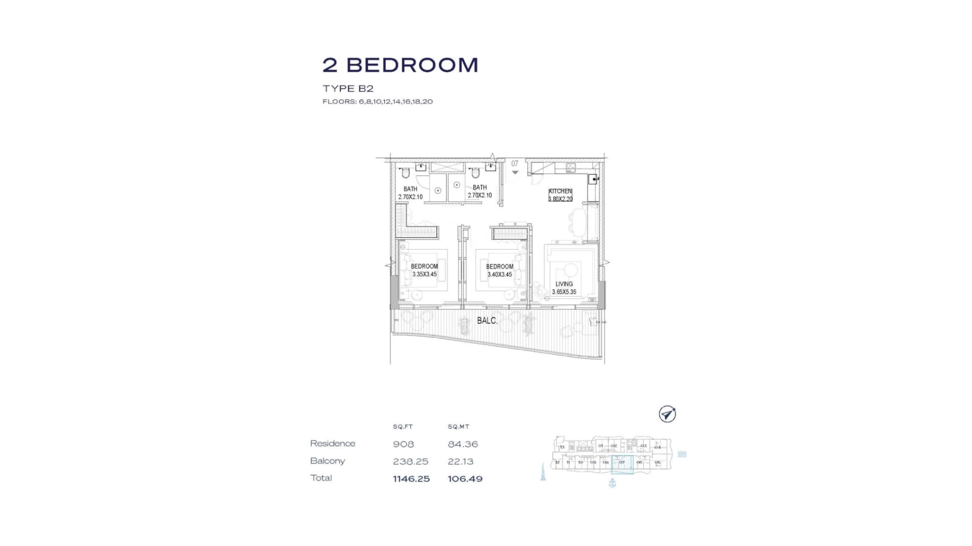 The Pier, 2-Bed Floor Plan, type: 2BR - Type B2