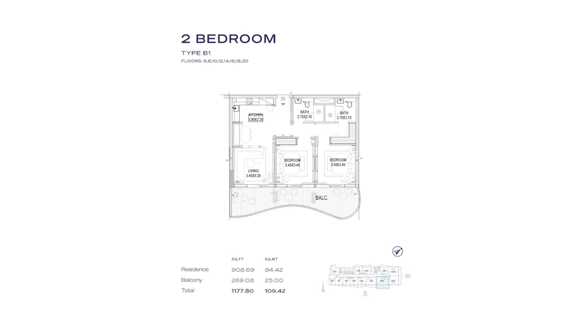 The Pier, 2-Bed Floor Plan, type: 2BR - Type B1